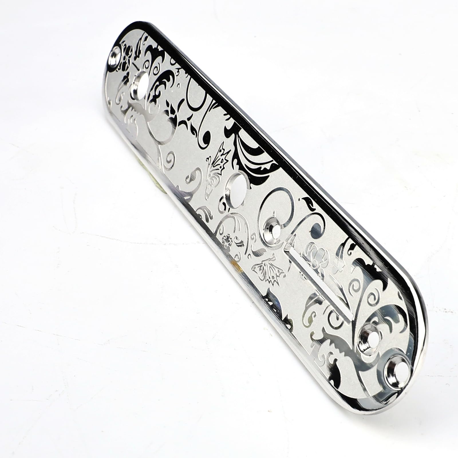OVSAL Stainless Steel Engraved Electric Guitar Control Plate 2-Hole Mount 8.5mm (21/64″) Control Panel Compatible with Most Telecaster Tele Style Guitar Replacement Parts(Chrome)