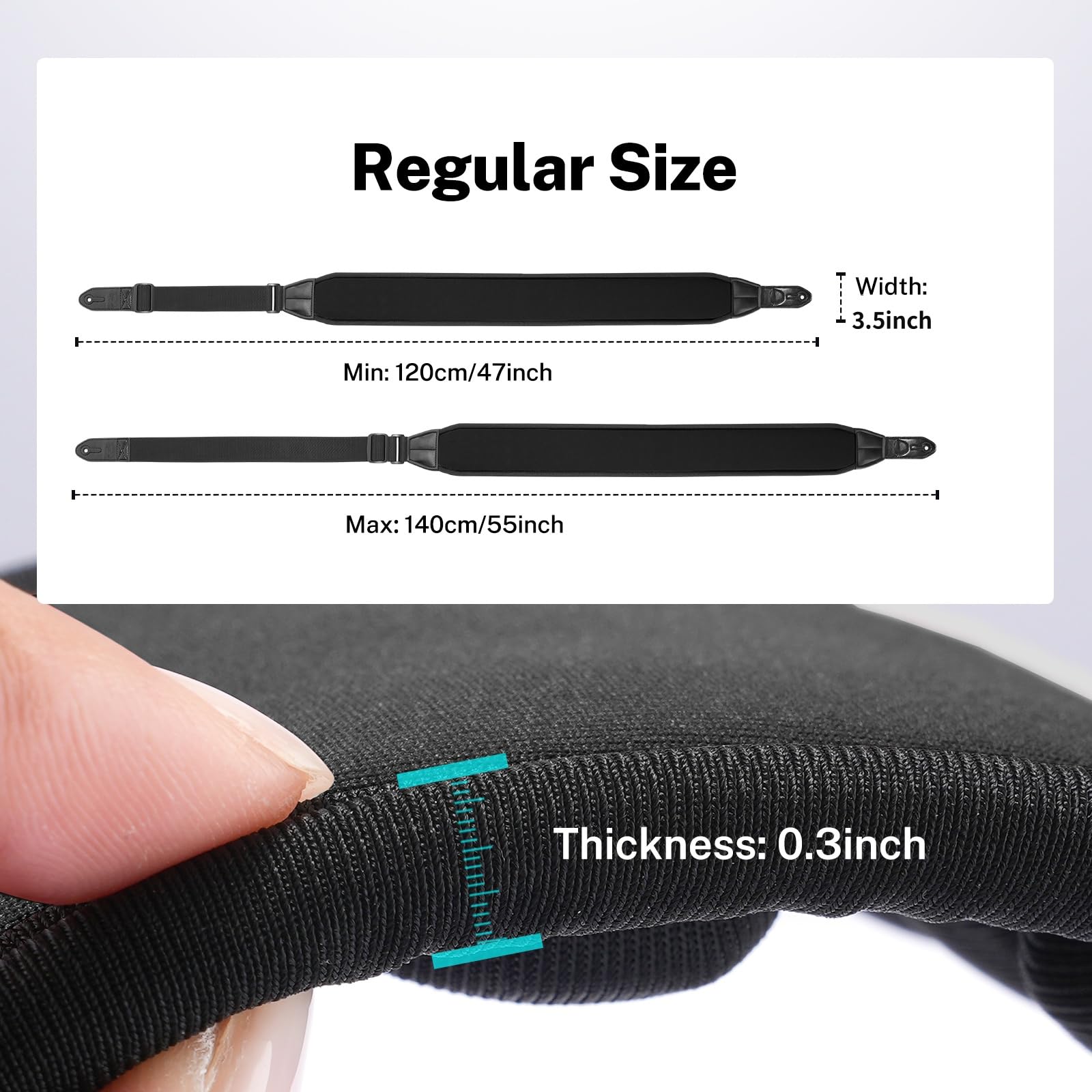 POGOLAB Guitar Strap, 3.5″ Wide Air Cell Cushions Neoprene Padded Soft Comfortable Bass Strap, Adjustable Length from 47″ to 55″ with Strap Locks & Picks, for Bass Electric Guitar (Regular) Black