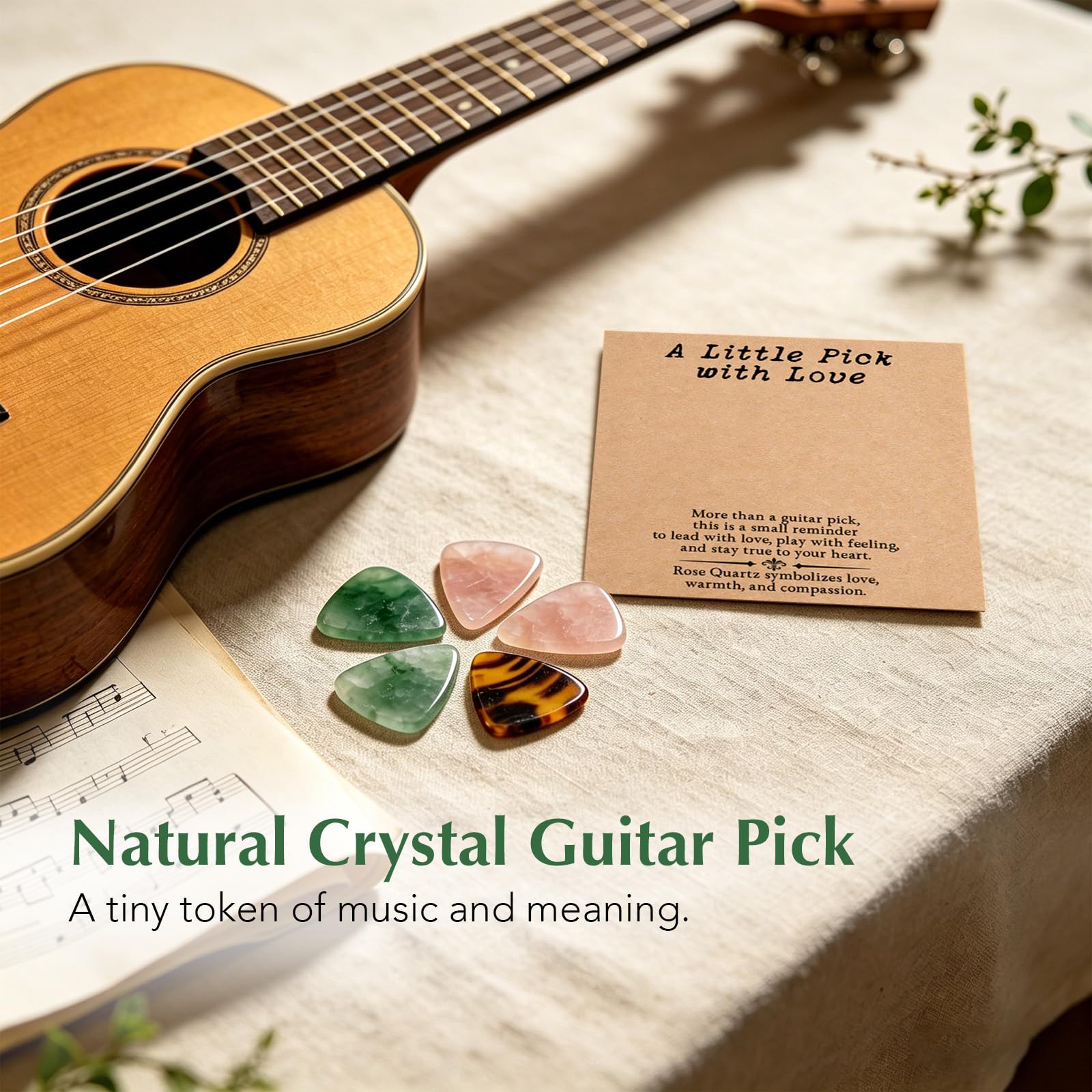 Gemstone Guitar Pick for Acoustic Guitar, Natural Crystal Pick Gift for Musicians, Handmade Plectrum for Practice, Recital, Stage Performance, Graduation, Encouragement, Fresh Start (Rose Quartz)