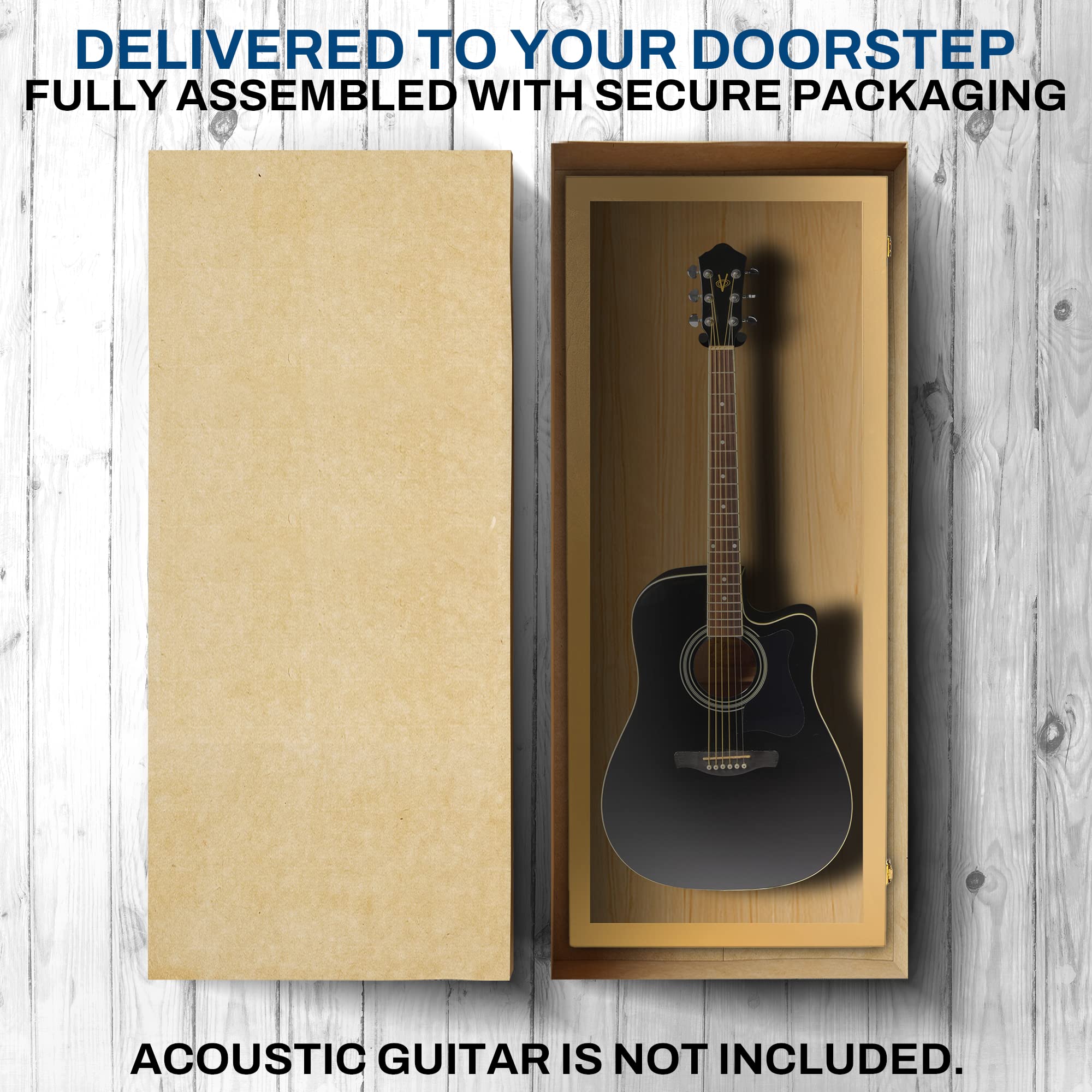 PENNZONI Acoustic Guitar Display Case – Acrylic Acoustic Guitar Case – Guitar Display Case Wall Mount Made from Hardwood Frame & Clear Acrylic – Golden Oak w/No Felt