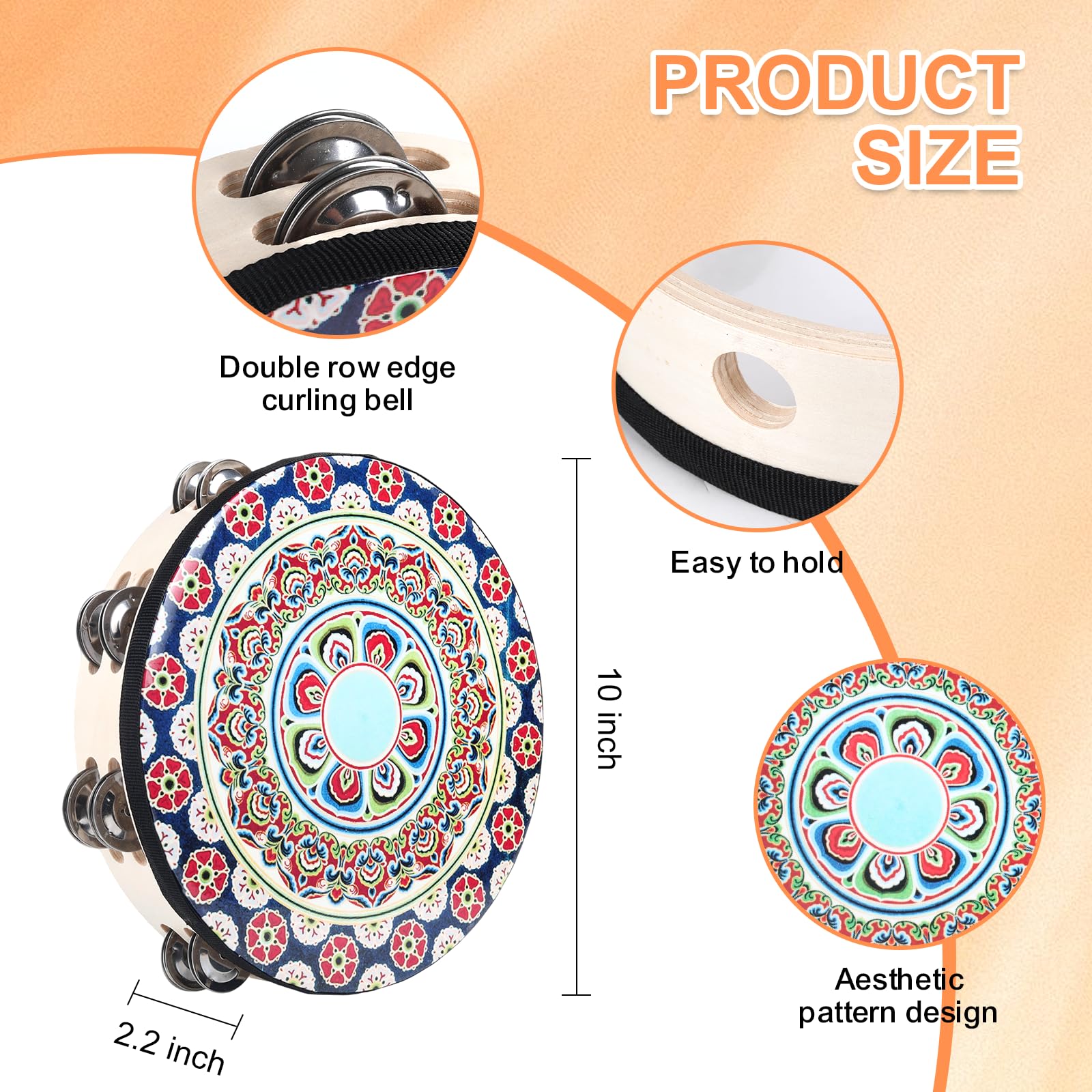 Musfunny Tambourines Musical Instrument Handheld Drum Percussion for Adults