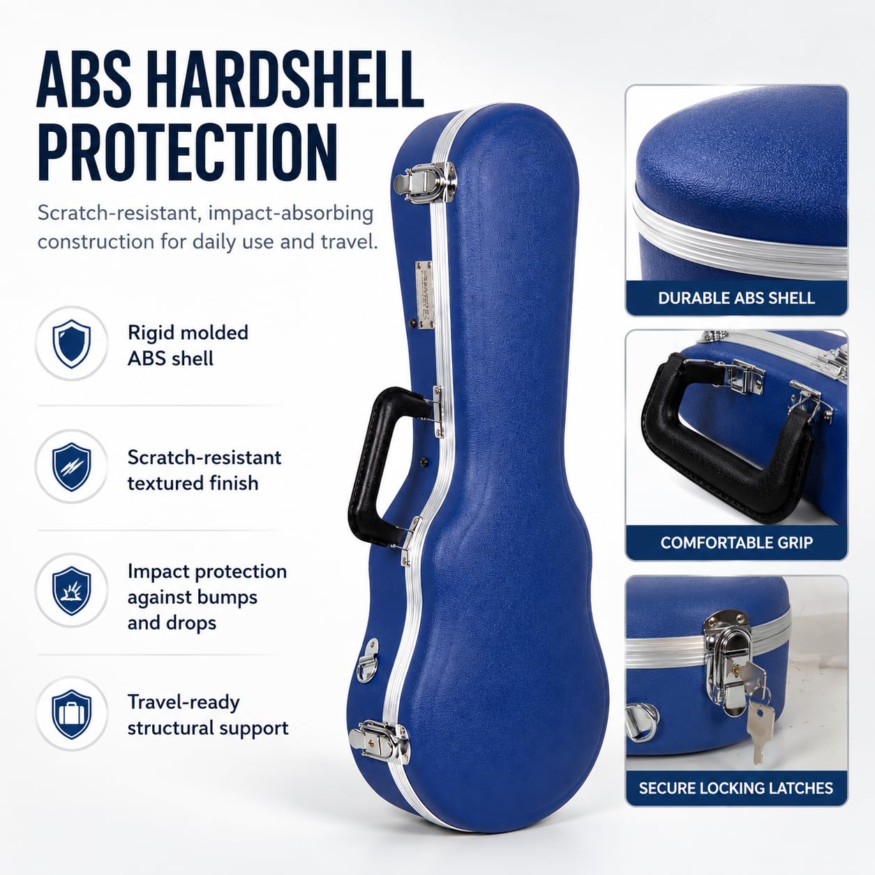 Crossrock Soprano Ukulele Case, Fit for 21 inches | Molded Hardshell with Scratch-Resistant Matte Finish, Security Lock, Accessory Compartment & Shoulder Straps — Vibrant Blue (CRA880SUVB)