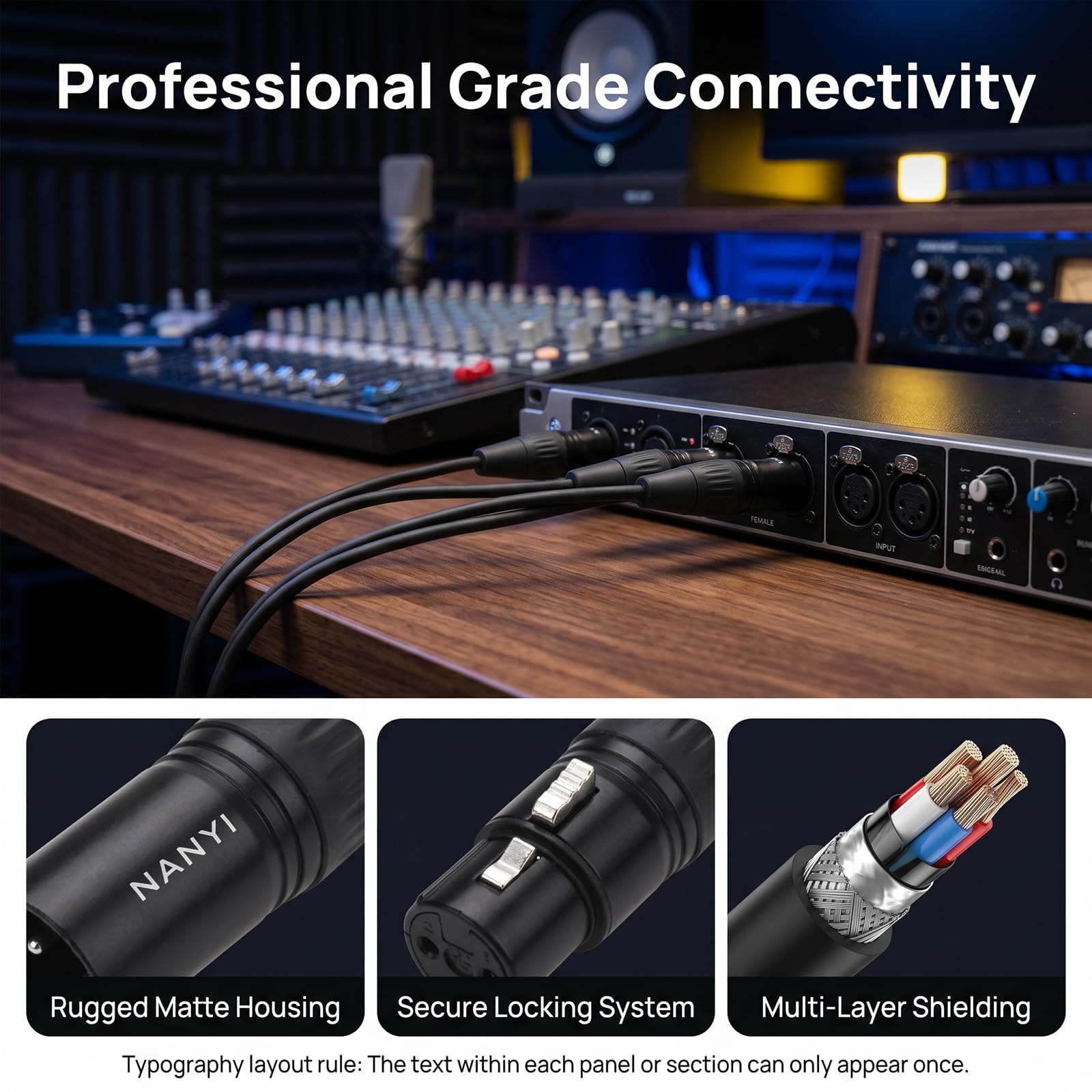 NANYI XLR Male to Female Microphone Cable, 3-Pin, DMX Patch Cord, 16ft