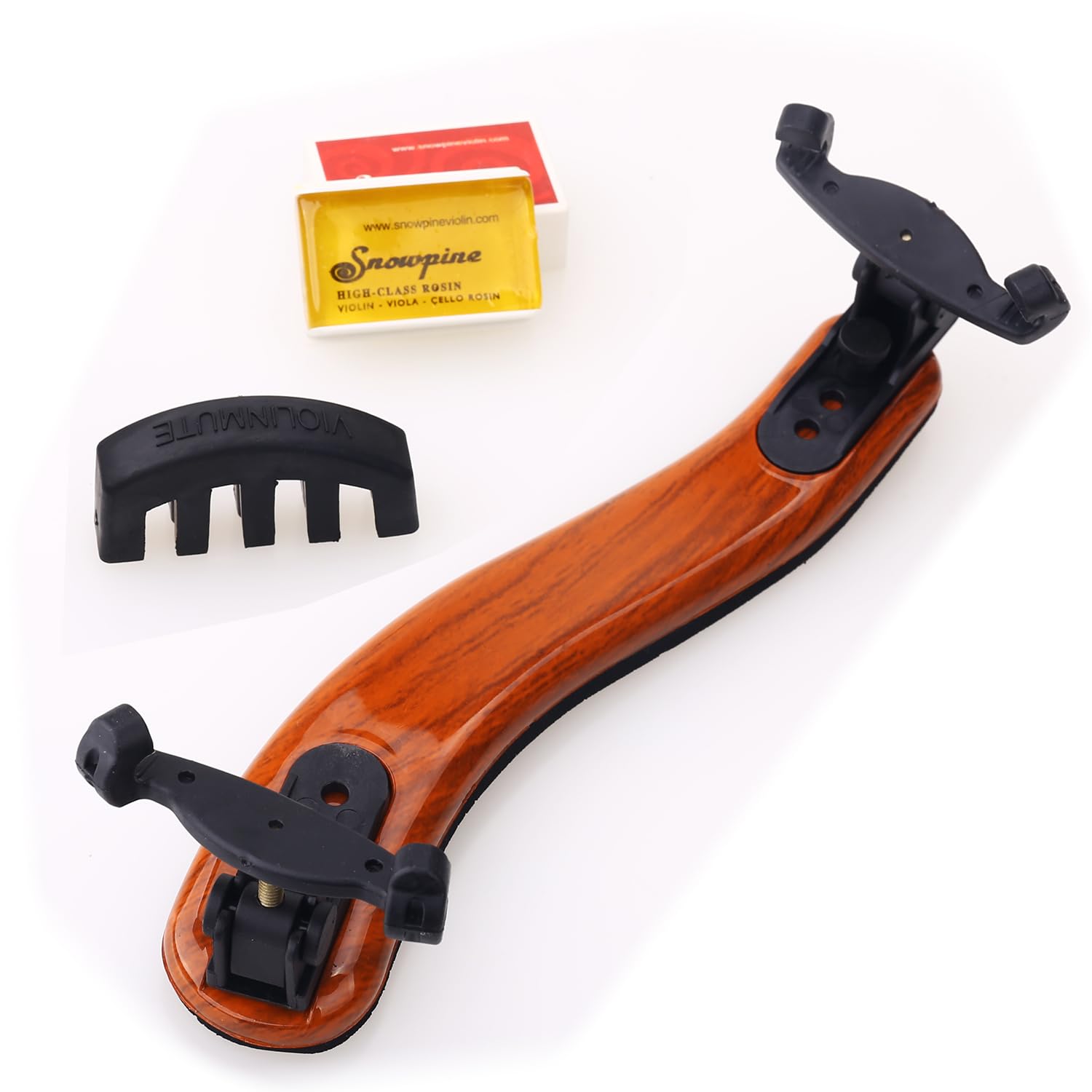 NANYI Violin Shoulder Rest 1/2, Imitation Acacia Wood, Rosin&Practice Mute