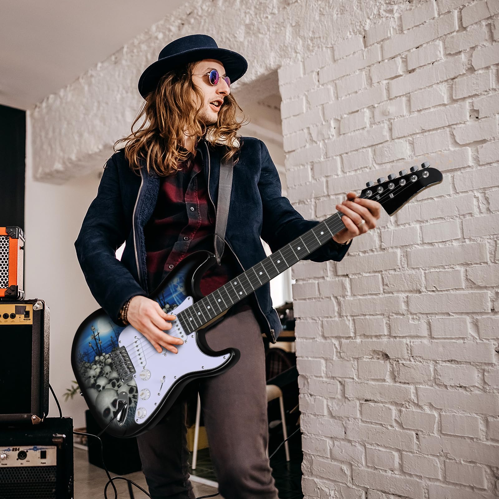 Ktaxon 39 Inch Electric Guitar Solid Body Beginner Kit with Bag Blue White