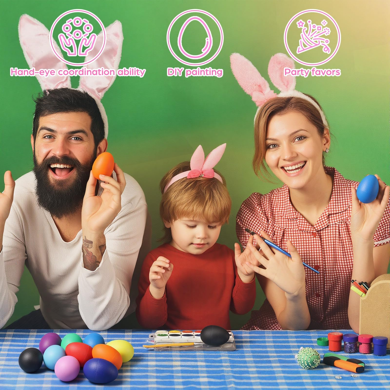 24 Pcs Egg Shakers – Plastic Easter Egg Instruments Percussion Maracas Egg for Learning DIY Painting (Colors)