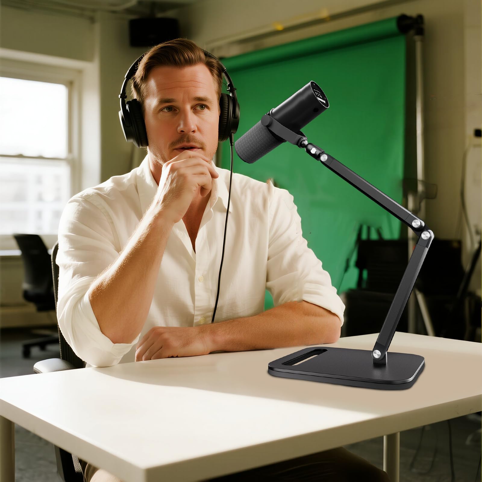 Mippko Desk Microphone Mic Stand, Adjustable Height Table Microphone Stand with Universal and Shock Mount Mic Clip, one 3/8″-16 Female to 5/8″-27 Male Adapter for Blue Yeti/BlueSnowball/SoloCast