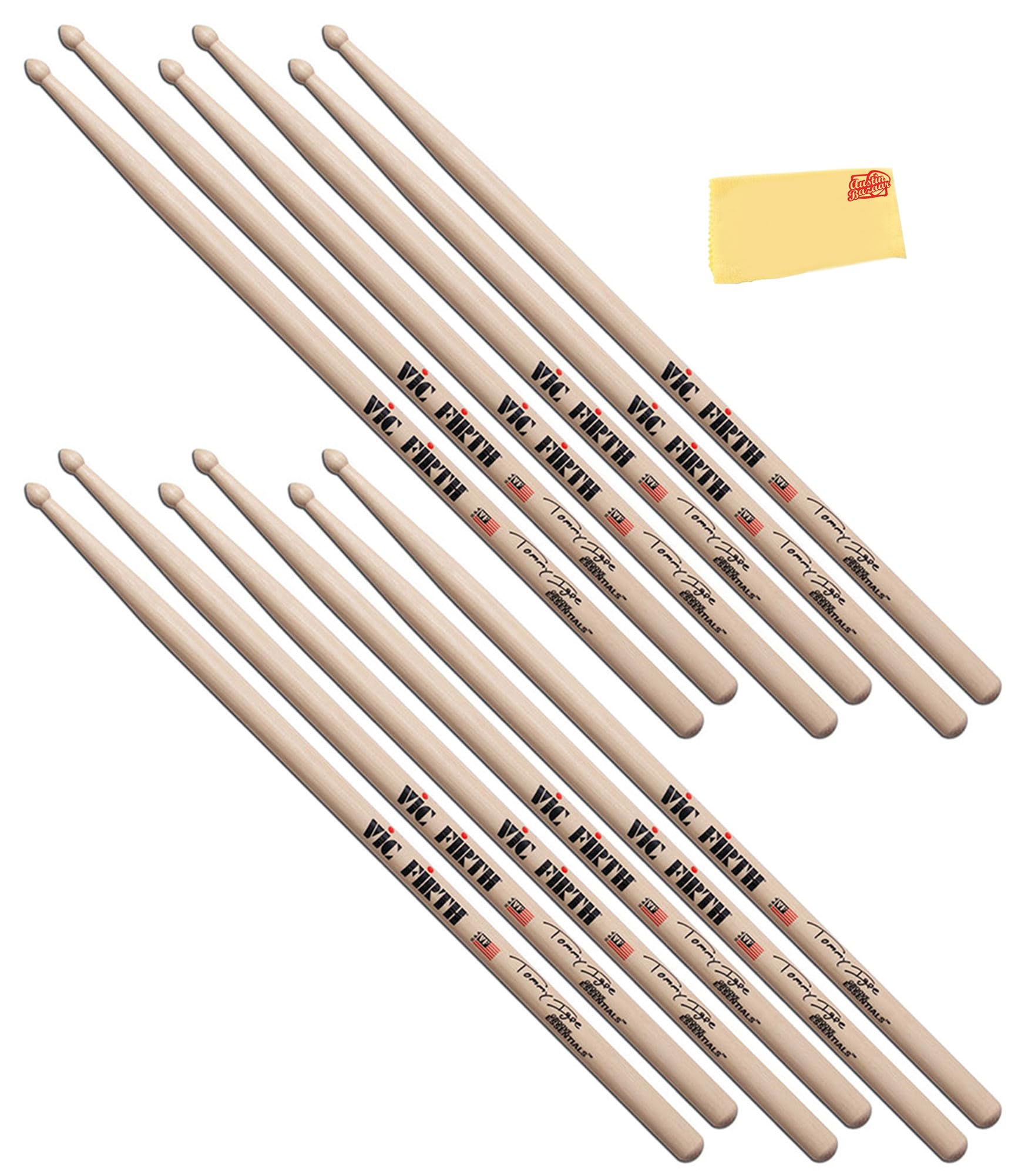 Vic Firth STI Signature Series Tommy Igoe Drumsticks – 6-Pack Bundle with Austin Bazaar Polishing Cloth