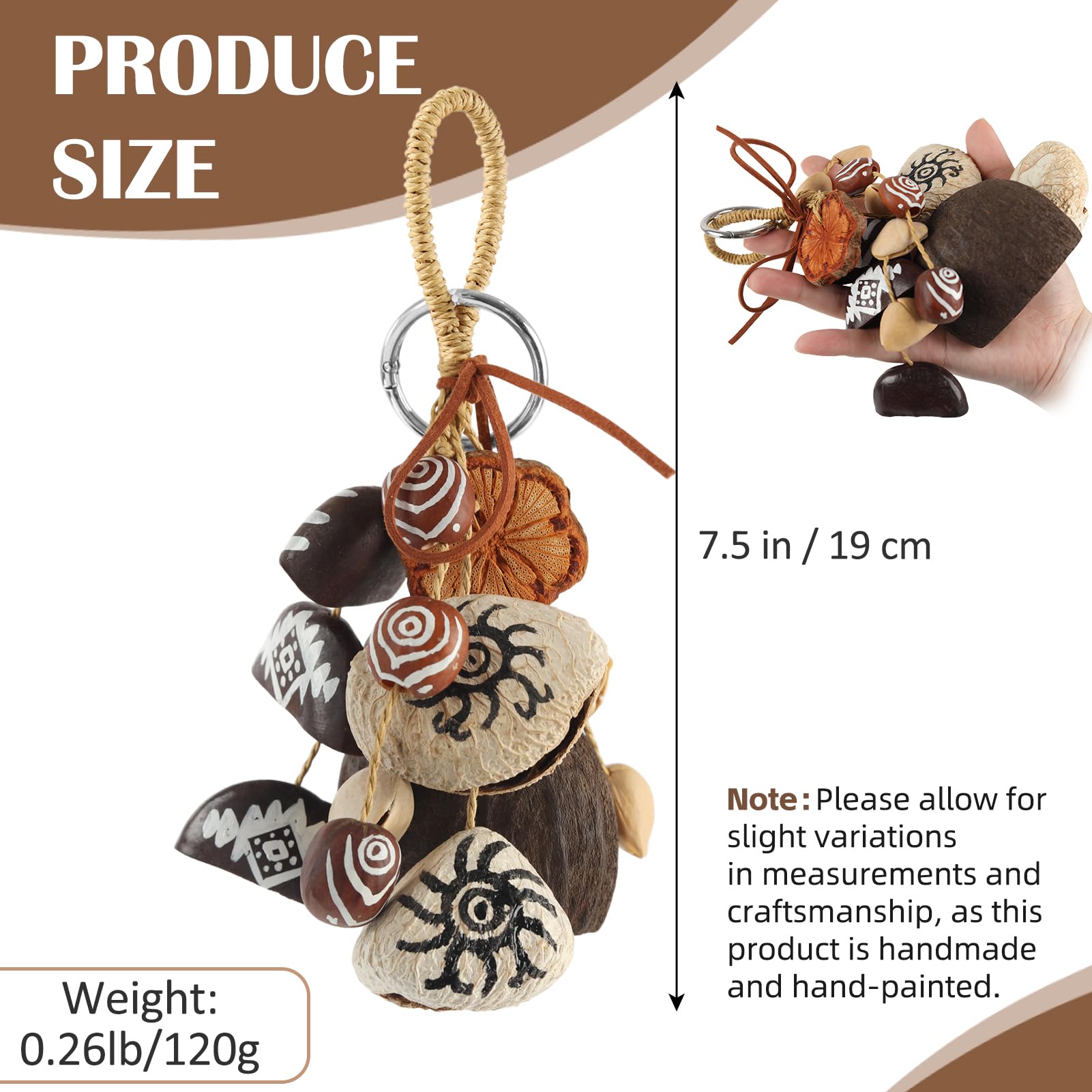 GOGHOST African Natural Cacho Seed Rattle Hand Percussion Gifts, Musical Instruments Bag Charm Car Decor Home Decoration Juju, Chacha, Pala, Panji, Salin(Mixed Nutshells)