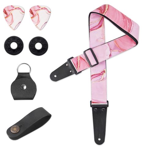 LIZIMANDU Adjustable Guitar Strap Includes 2 Strap Locks & 4 Matching Picks.Leather ends Shoulder Strap Suitable for Acoustic Guitar,Electric Guitar,for Guitarist(1-Pink SplashInk)