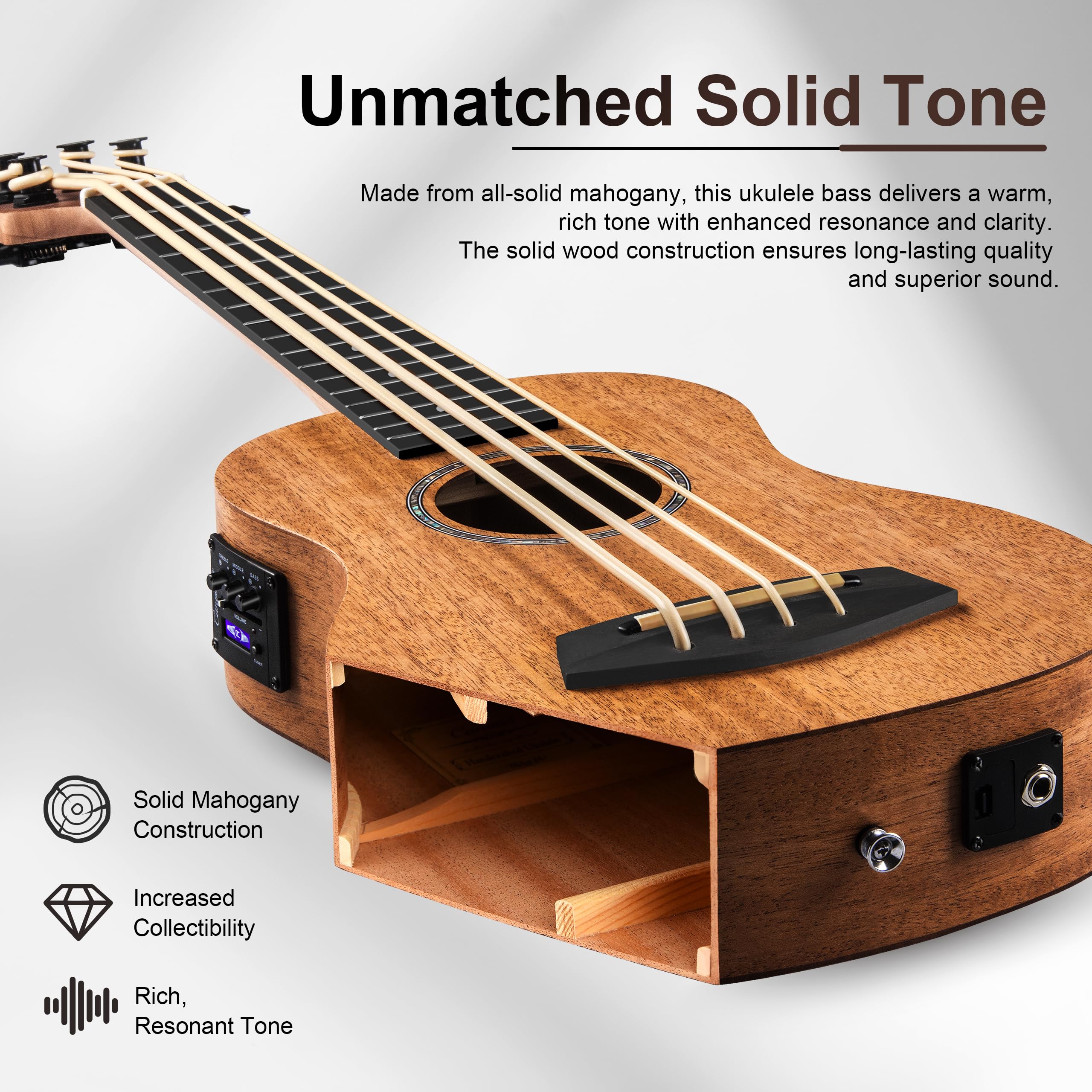 Caramel CUB402 Electric 30inch All Solid Wood Mahogany Ukulele Bass