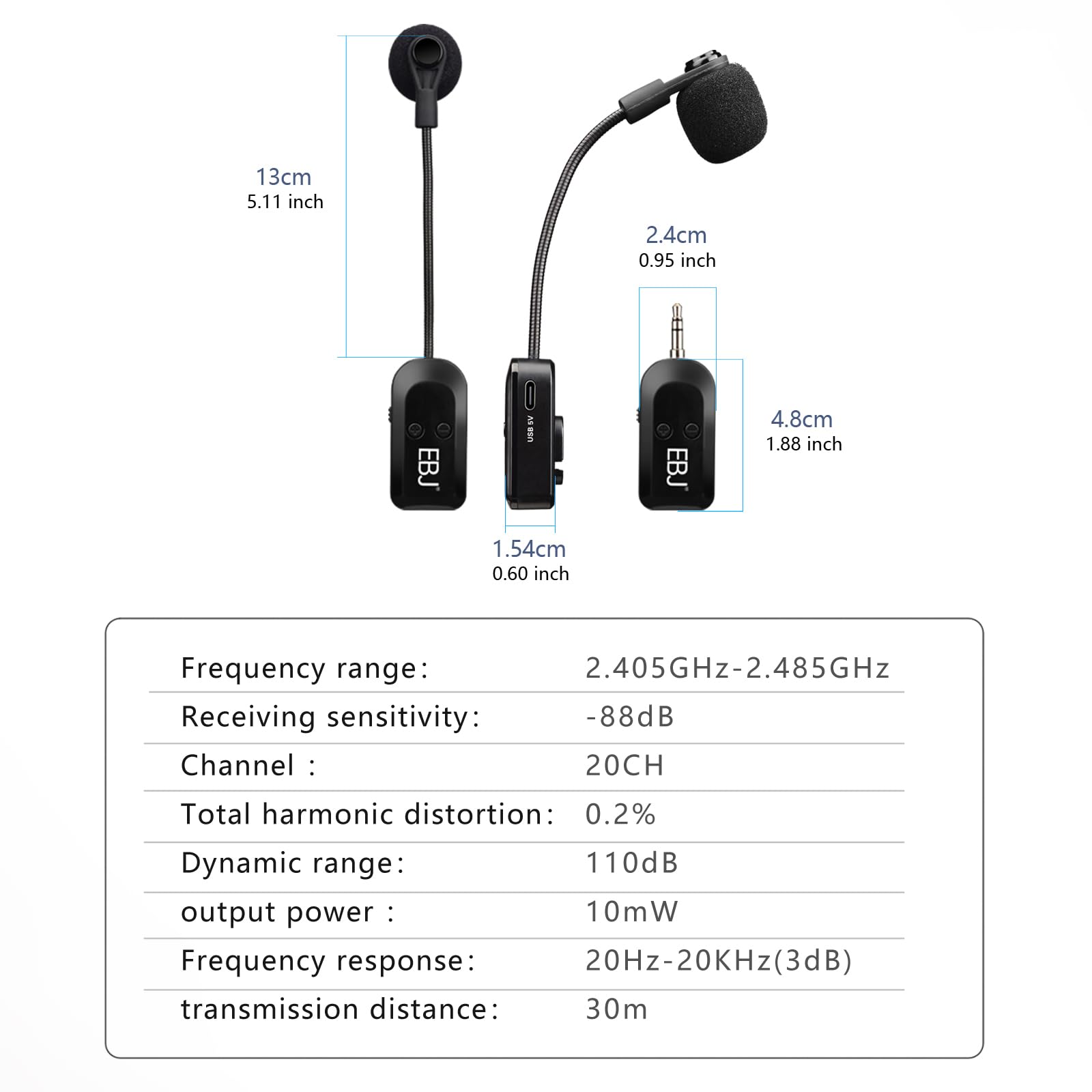 EBJ 2.4G Wireless Headset Mic and Handheld Mic 2 in 1, 30m Stable Transmission, Dual Type-c USB Charging, Compatible with Speakers, Voice Amplifier, PA System (KX-620-1)
