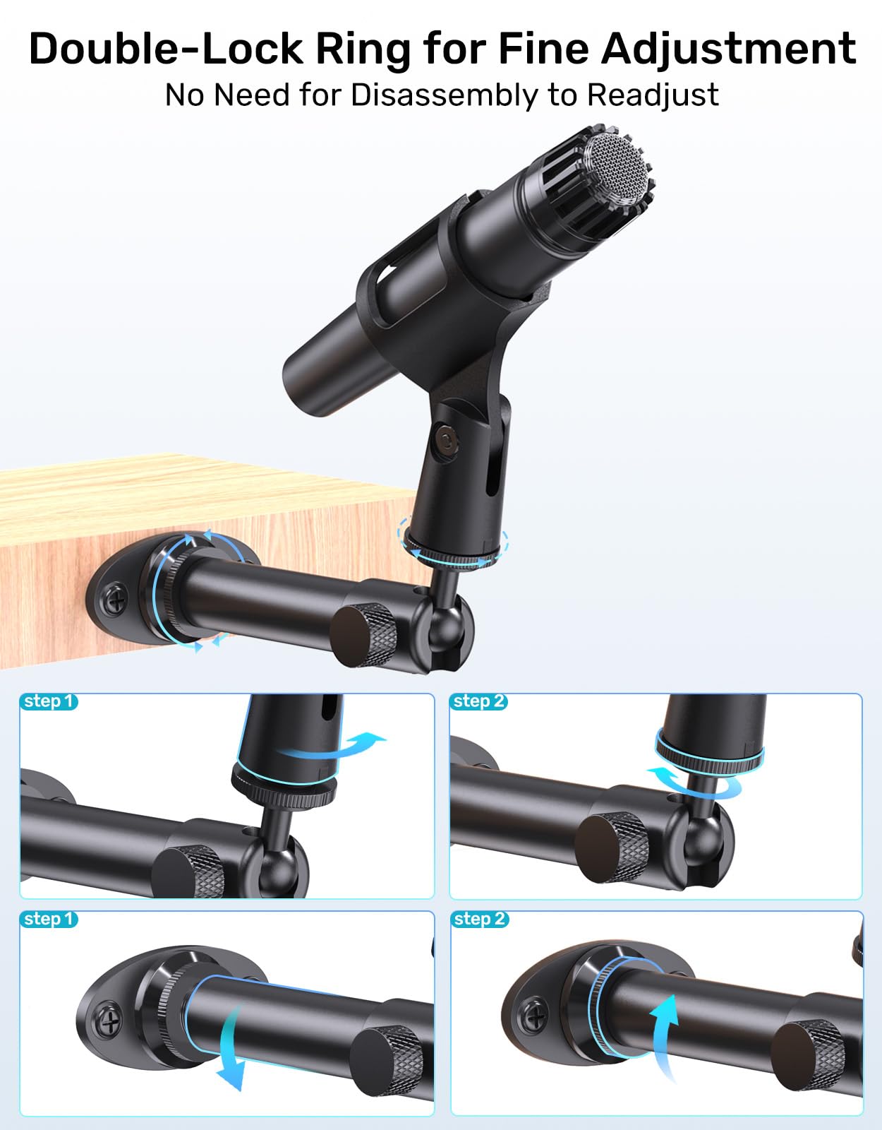 Mic Wall Mount Bracket with Ball Head, 180° & 360° Swivel, 5/8” Flange Base