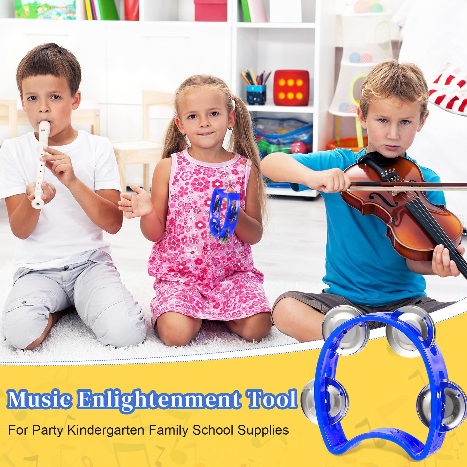 Lukmaa 12 Pcs Plastic Percussion Tambourine with 4 Bells Rhythm Musical Instruments for Adults Hand Tambourine Hand Held Percussion Drum for Party Kindergarten Family School Supplies (Blue)