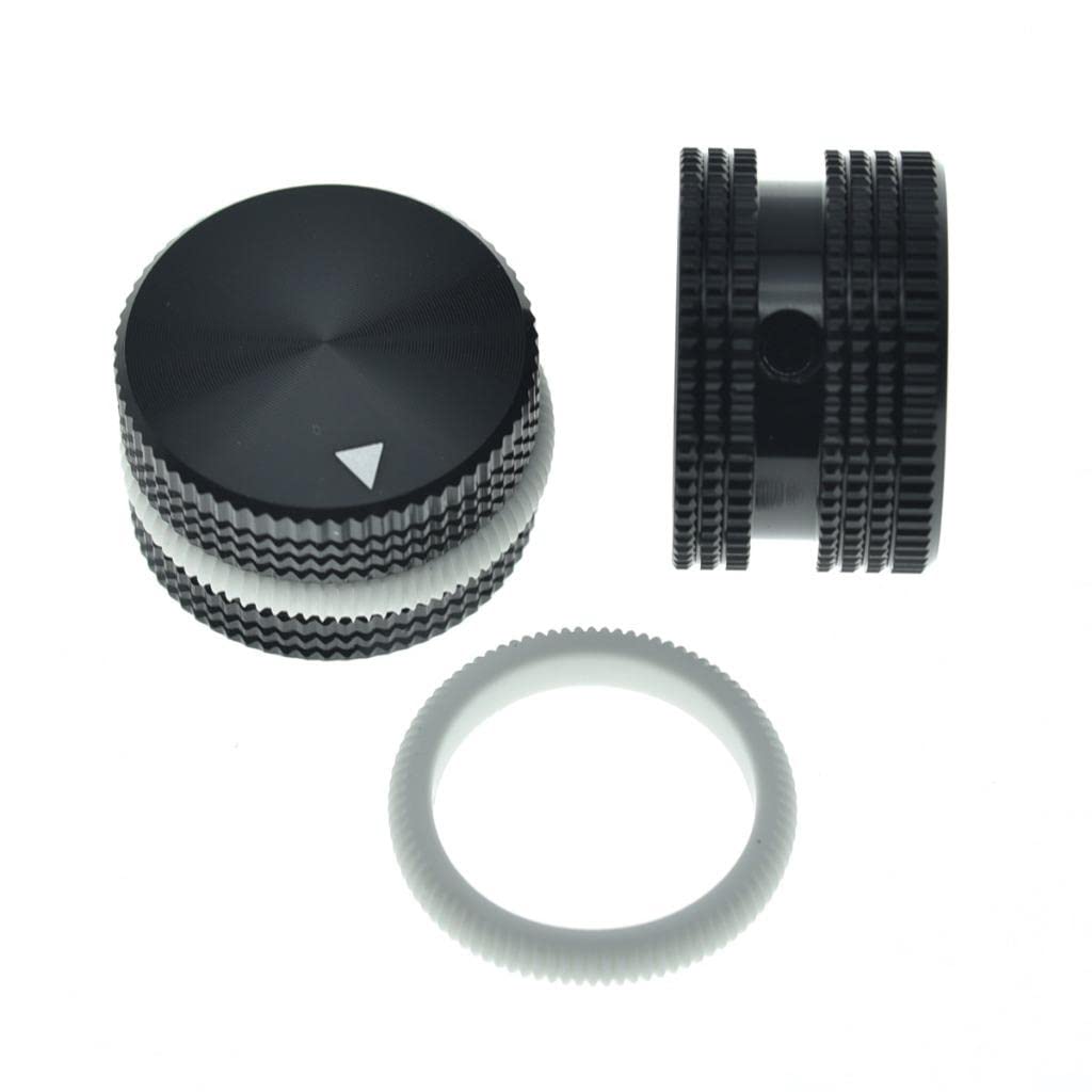 KAISH 2-Pack 63/64″(25mm) Diam. Aluminium Potentiometer Knobs 1/4″ Universal Metal Pot Knobs for Guitar/Bass/AMPS Amplifier/Power Amplifier/Preamps/Audio Equipments Black with White Rubber o-ring