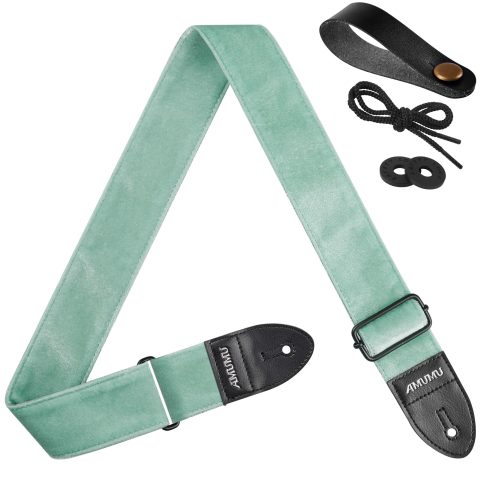Amumu Flocked Velvet Guitar Strap with Microfiber Leather Ends – Guitar Accessories – Fits Acoustic, Bass, Electric Guitar -Mint Green