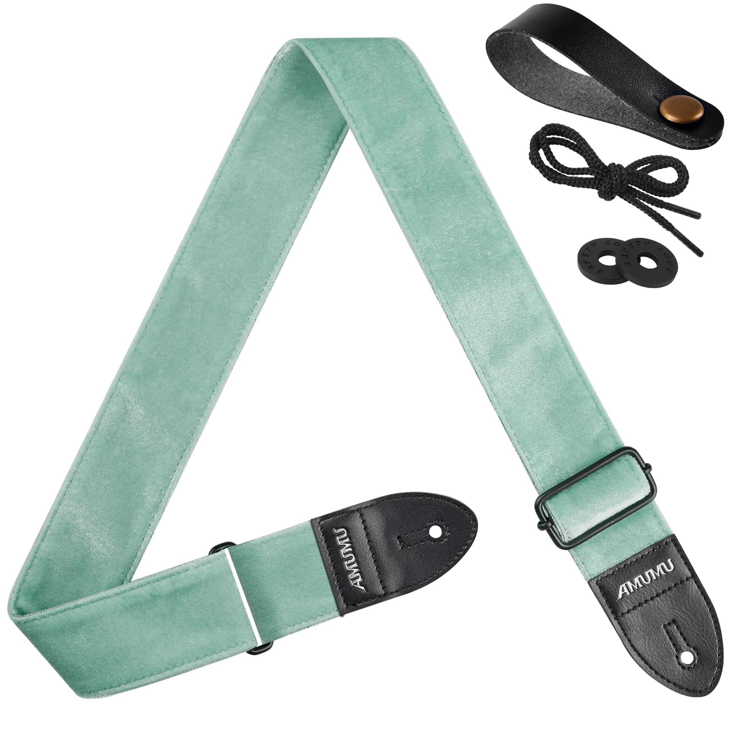 Amumu Flocked Velvet Guitar Strap with Microfiber Leather Ends – Guitar Accessories – Fits Acoustic, Bass, Electric Guitar -Mint Green