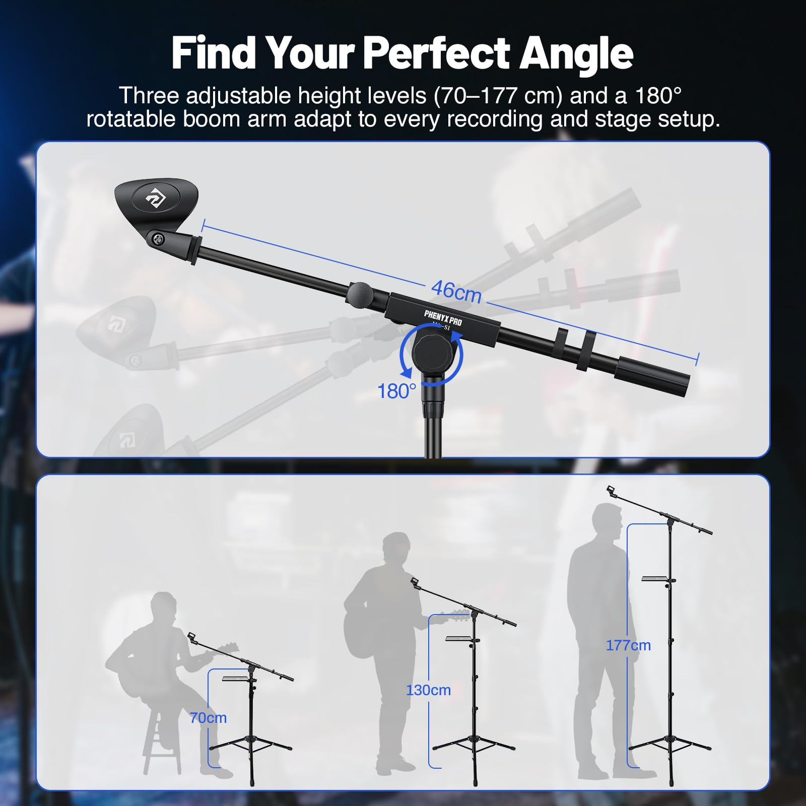 Phenyx Pro Adjustable Microphone Stand with Large Tray MA-S1
