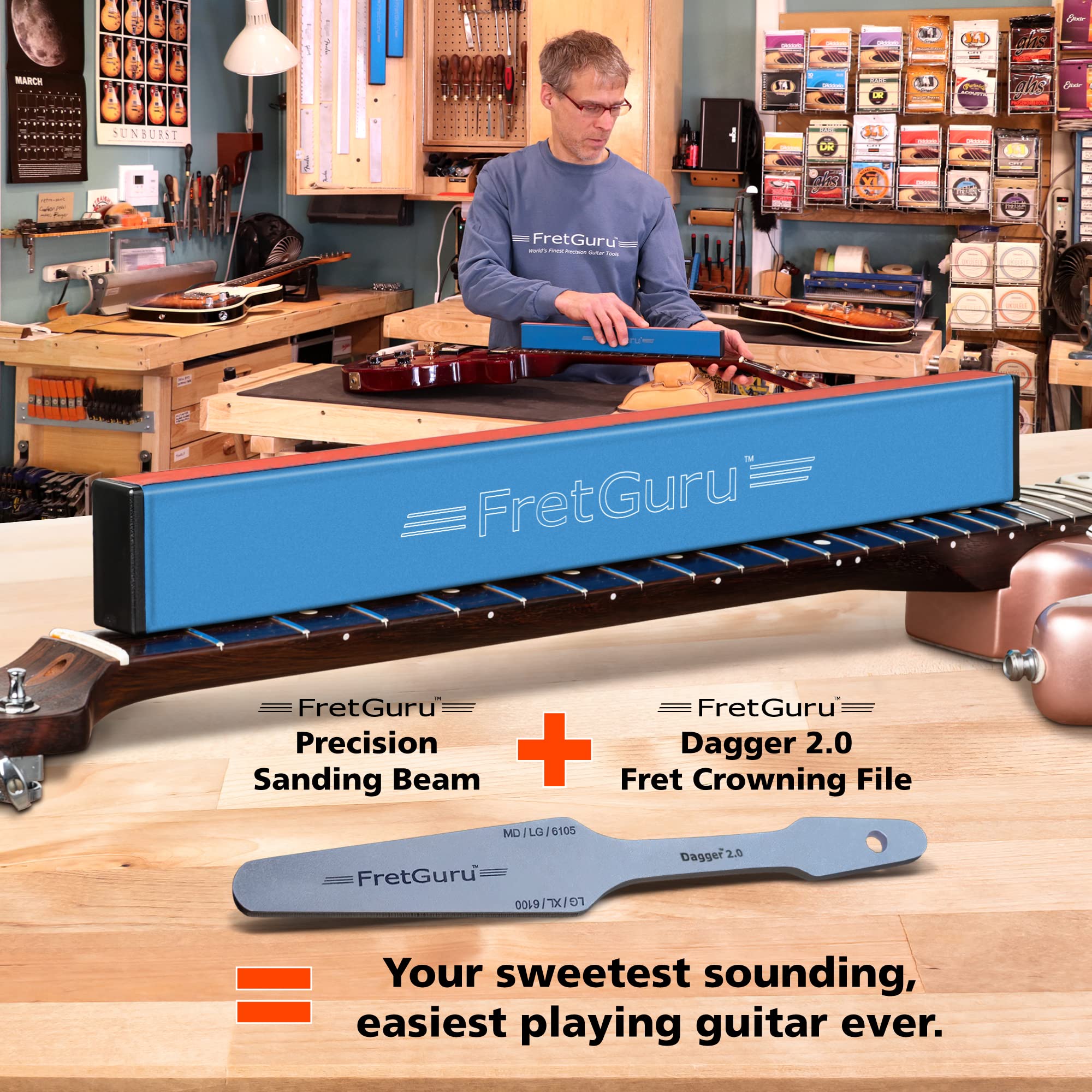 FretGuru Fret Leveler – Professional Sanding Beam Ultra-Precision, 10″