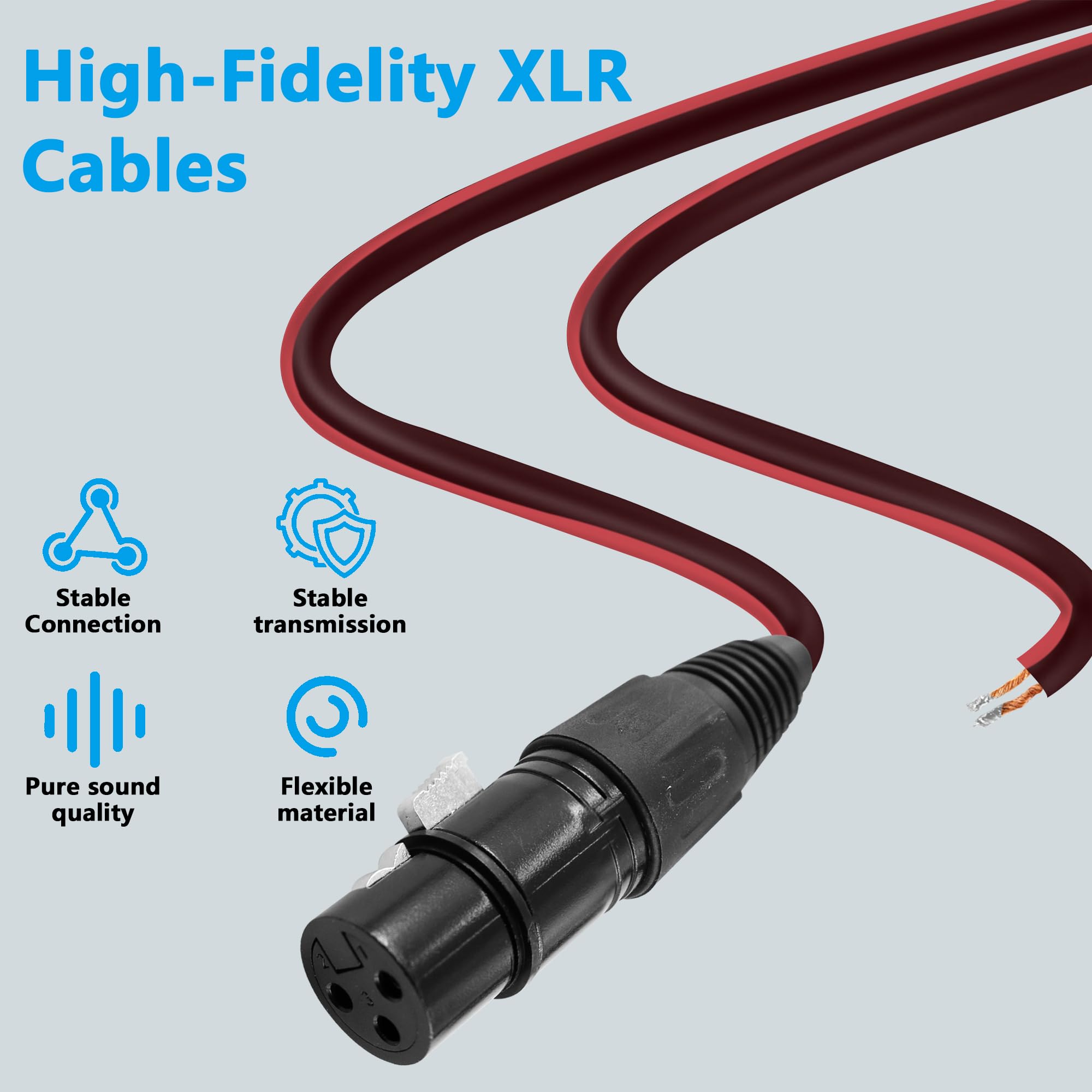 MAYWILLA 3PIN Microphone Cable Pigtail Bare Wire Open End XLR Female 3PIN Connector Speaker Audio Mic DIY Replacement Extension Cord for DJ/PA Subwoofer Amplifier Mixer-1M/3.28FT