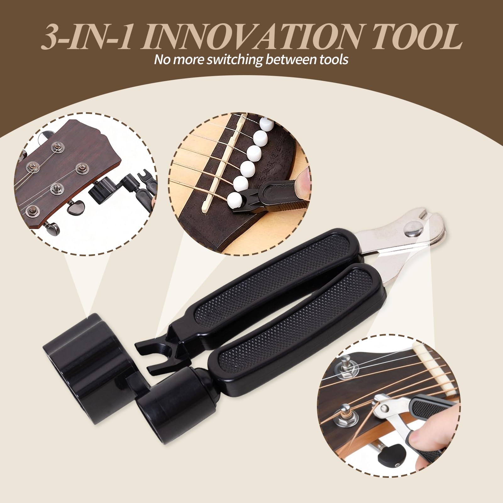 Guitar String Winder and Cutter Pin Puller,3-in-1 Multi-functional Guitar String Tool for Acoustic Guitar, Electric Guitar, Banjo and More