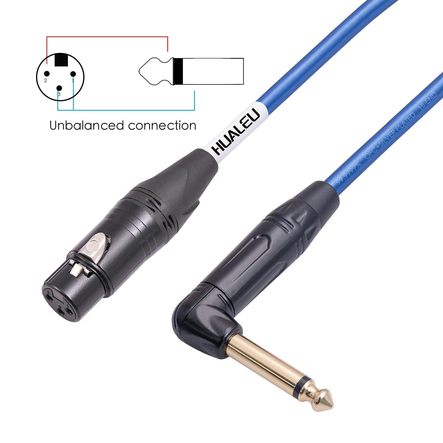 HUALEU 2Pack 1Ft 1/4″ TS Right Angle to XLR Female Cable,XLR Female to 1/4-inch TS Right-Angle Plug Microphone Cable,6N OFC+Silver Plated HI-END Audio Cable for Micphone Mixer