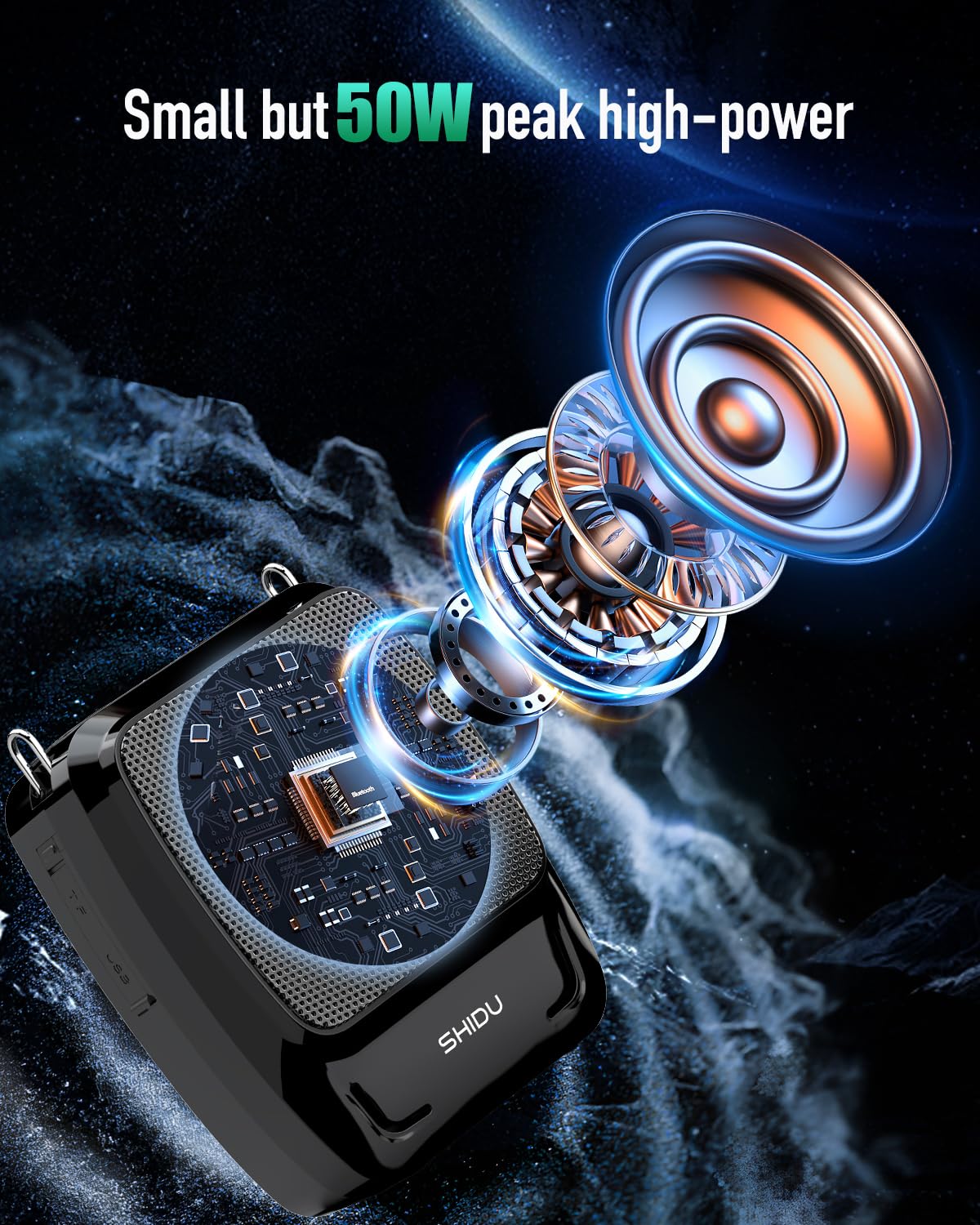 SHIDU 50W Peak Voice Amplifier with Wireless Microphone Headset & Handheld