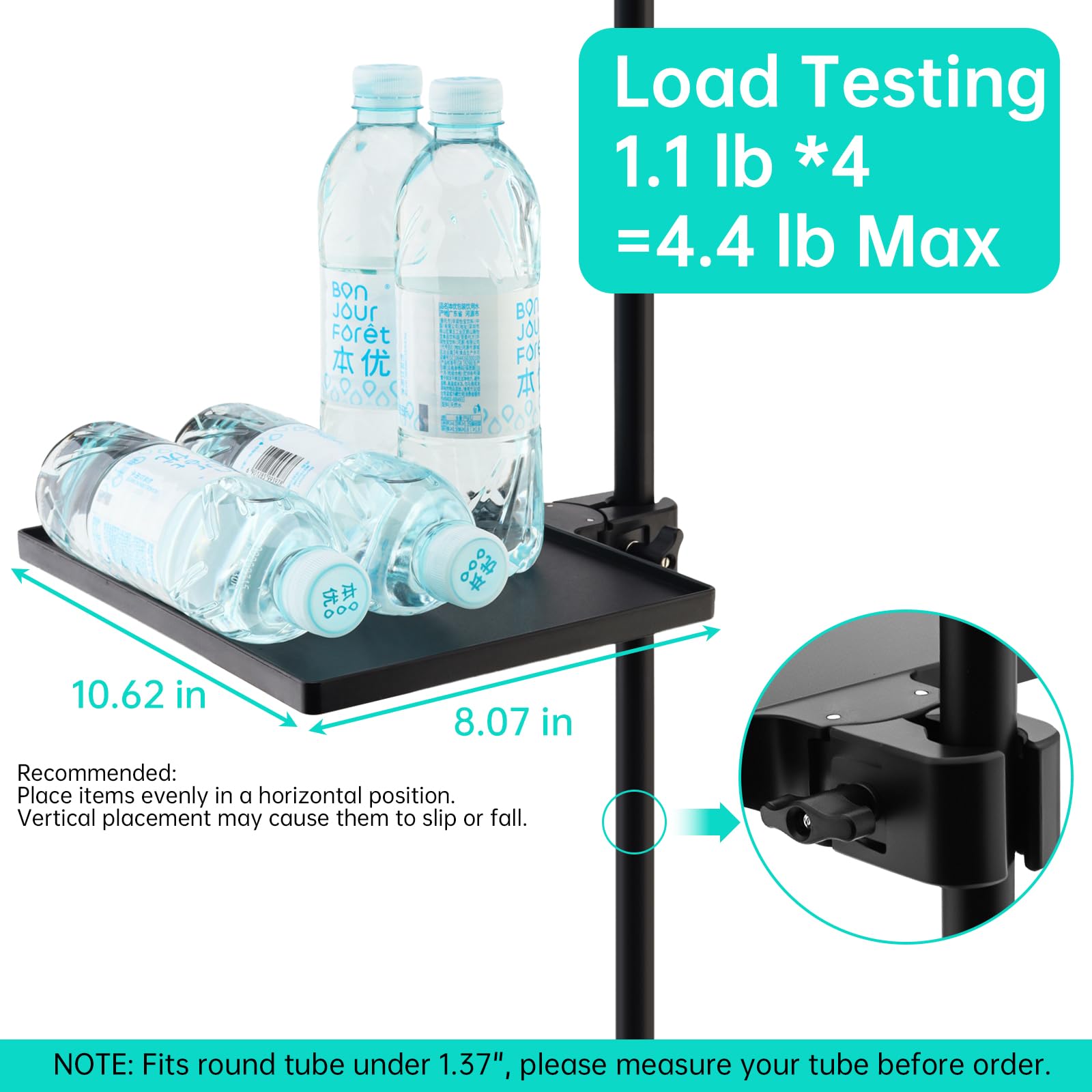 Mic Stand Tray, Large 10.6″ Clamp-On Shelf for Music Stand Stage Studio