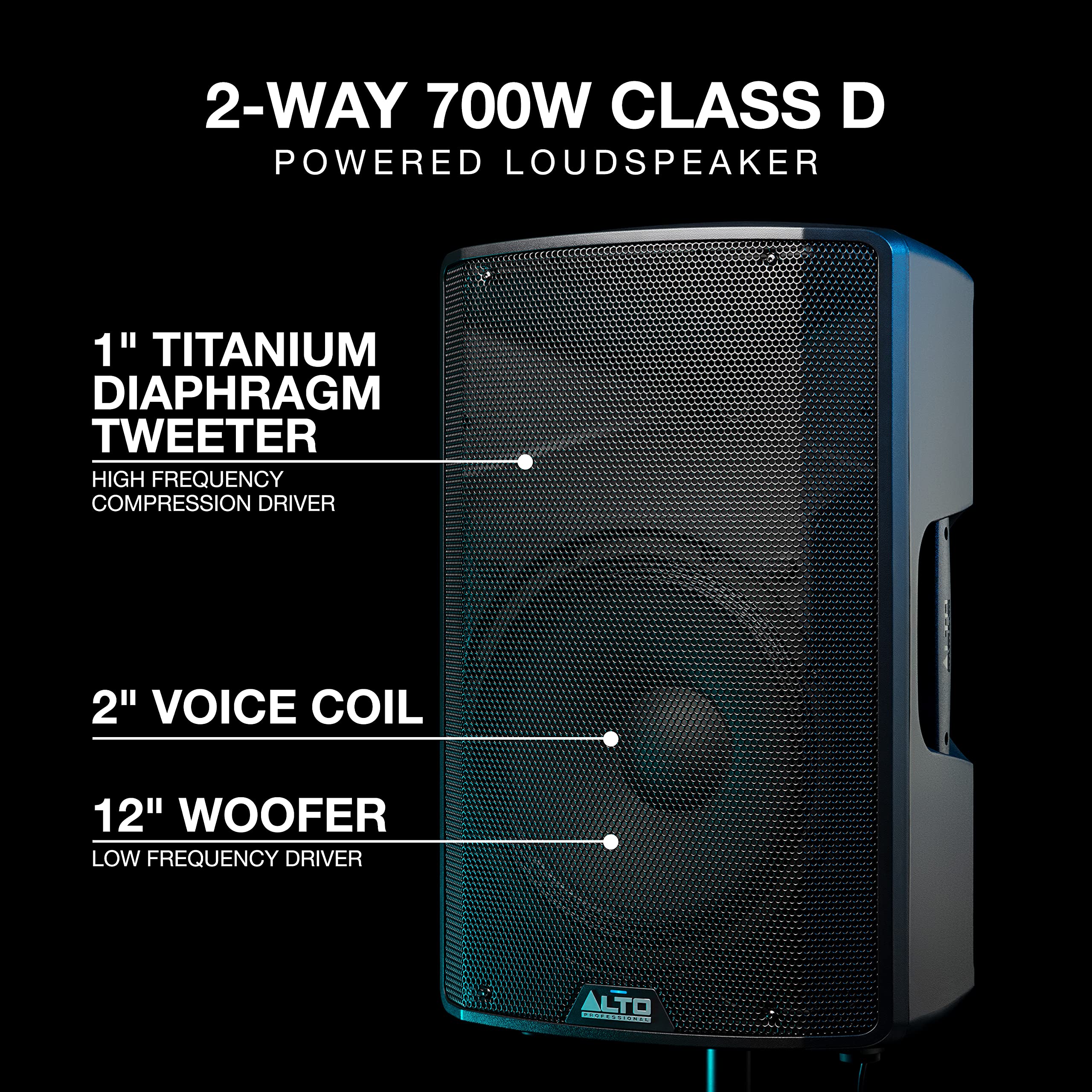 ALTO TX312 700W Powered DJ Speakers, PA System with 12″ 2 Way, Signal Limiting and Switchable Mic Line Preamp and XLR In/Out