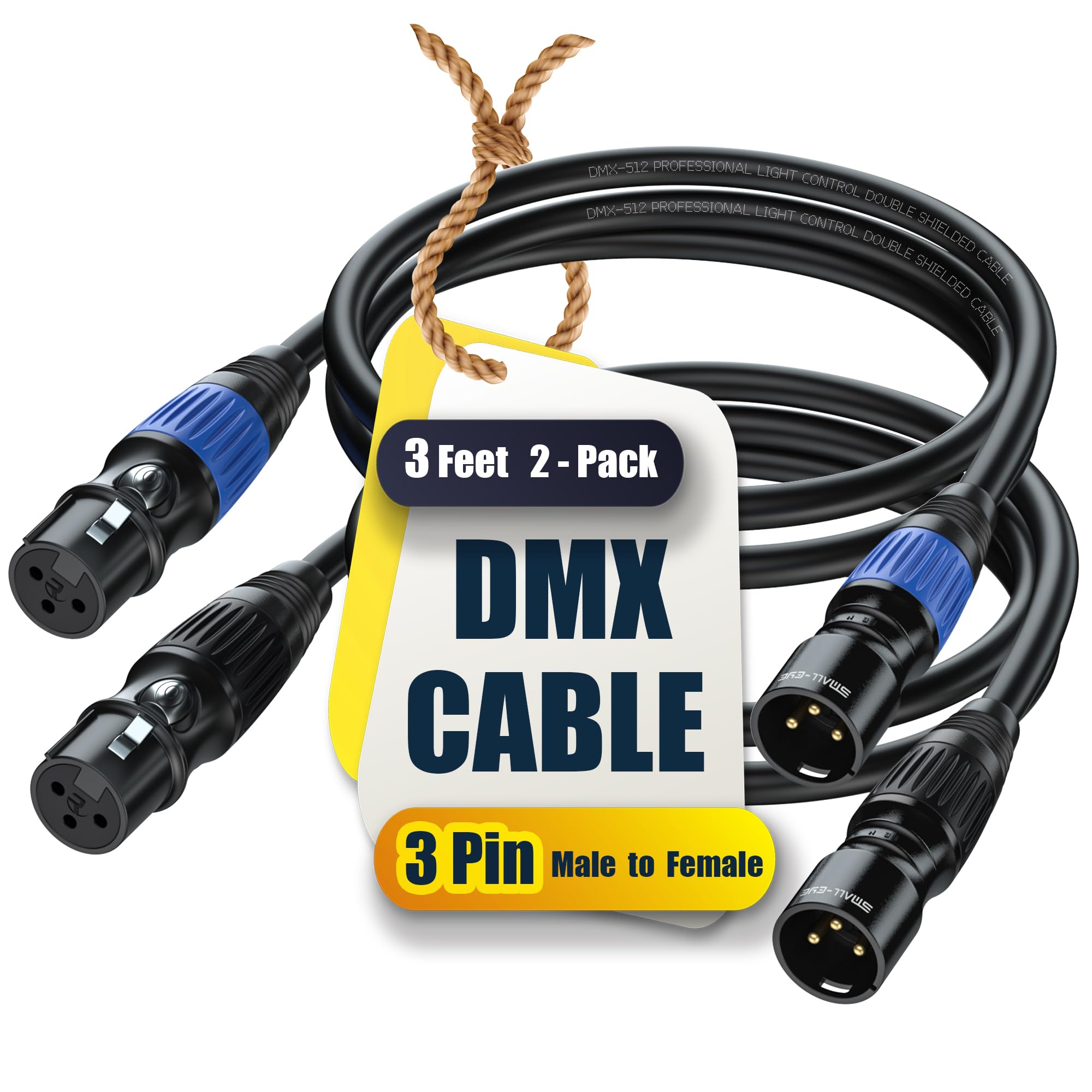 SMALL-EYE DMX Cables 3 pin 2 Pack (Multi Color Coded, 20 feet)
