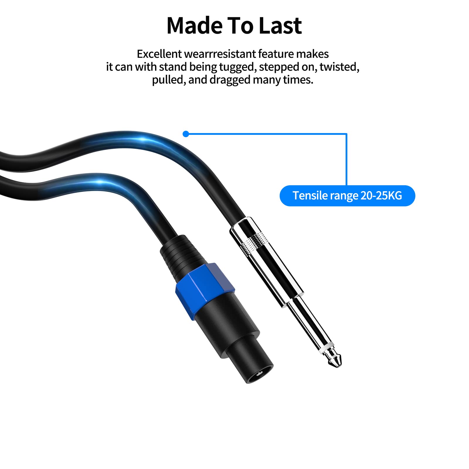 2-Pack 3 Feet Speakon to 1/4 Inch TS Speaker Cable 12 Gauge Twist Lock