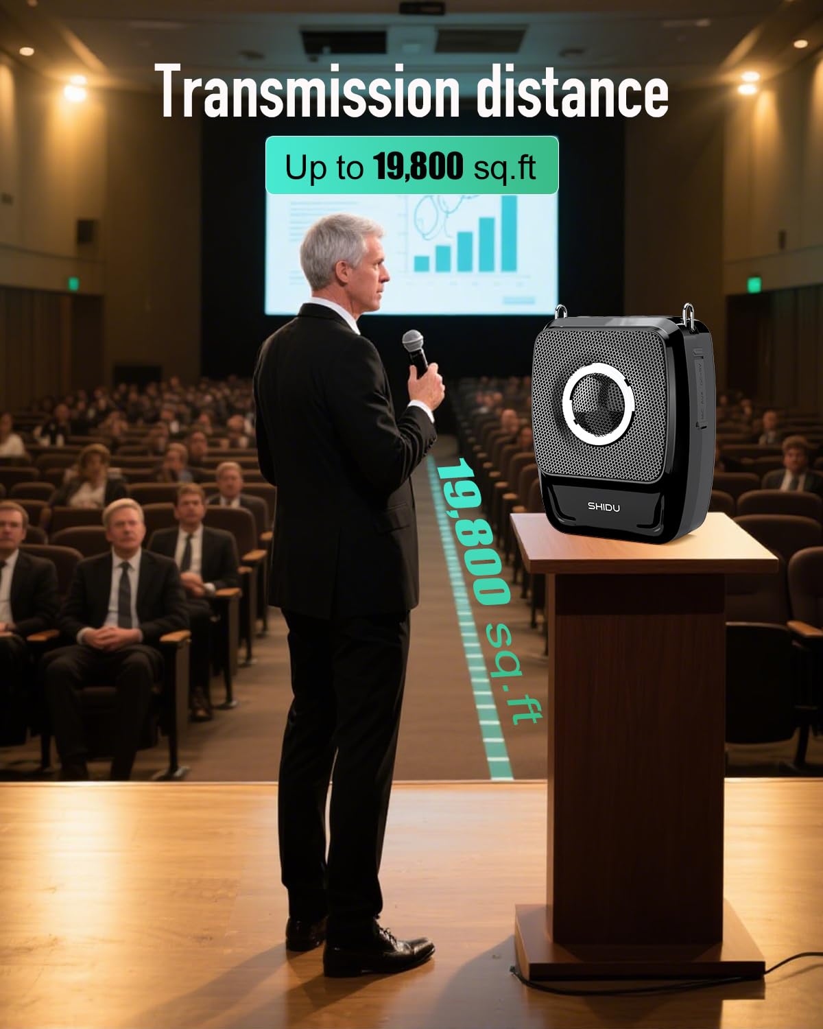 SHIDU 50W Peak Voice Amplifier with Wireless Microphone Headset & Handheld