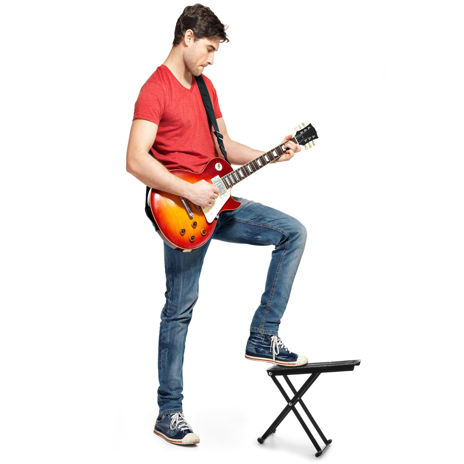 Elsjoy Set of 3 Guitar Foot Stool, 7 Position Folding Guitar Foot Rest with Adjustable Height, Metal Guitar Foot Pedal Stand for Guitar Player