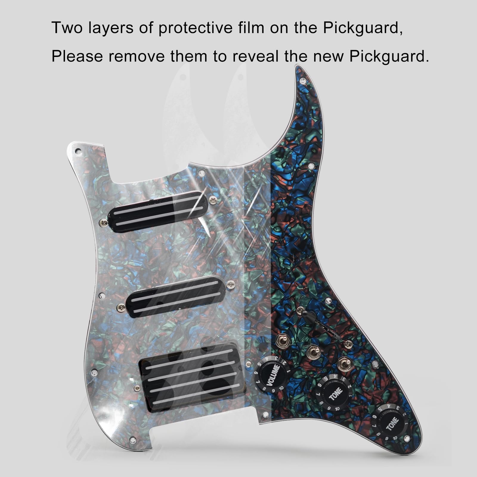 SSH-Coil Splitting Electric Guitar Pickguard Two Mini Humbucker + ONE 4 Coil Pickup High Output-(9K/9K/18K) Loaded Prewired Scratchplate (Abalone Pearl, SSH)