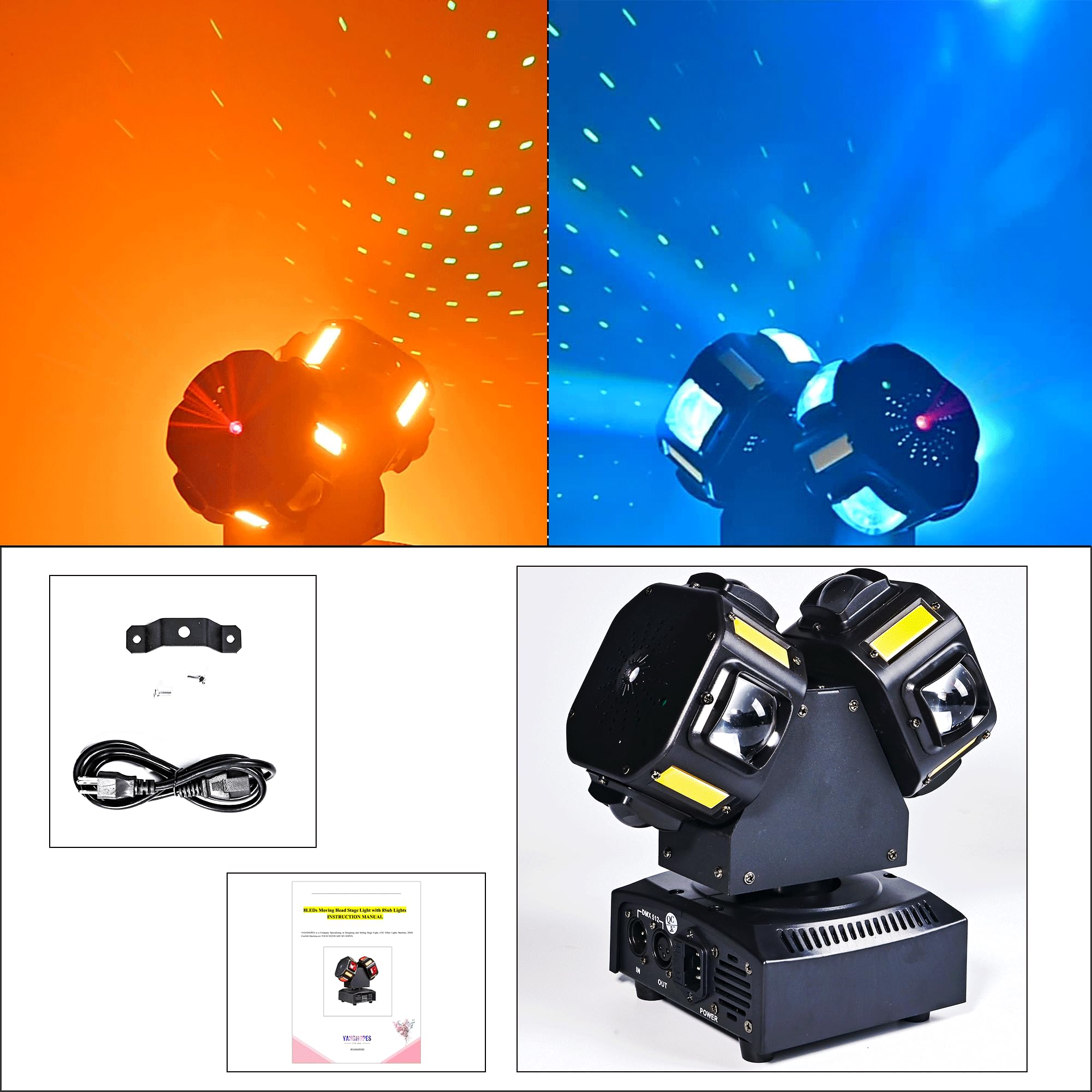 8LED Moving Head DJ Light Stage Led Lighting Pinspot Lights Uplighting Rotating Beam Lights for Events Sound Activated Light for DJ KTV Disco Party Wedding Concert Festival