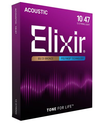 Elixir, Acoustic Guitar Strings, 80/20 Bronze, POLYWEB, 12-String, 10-47