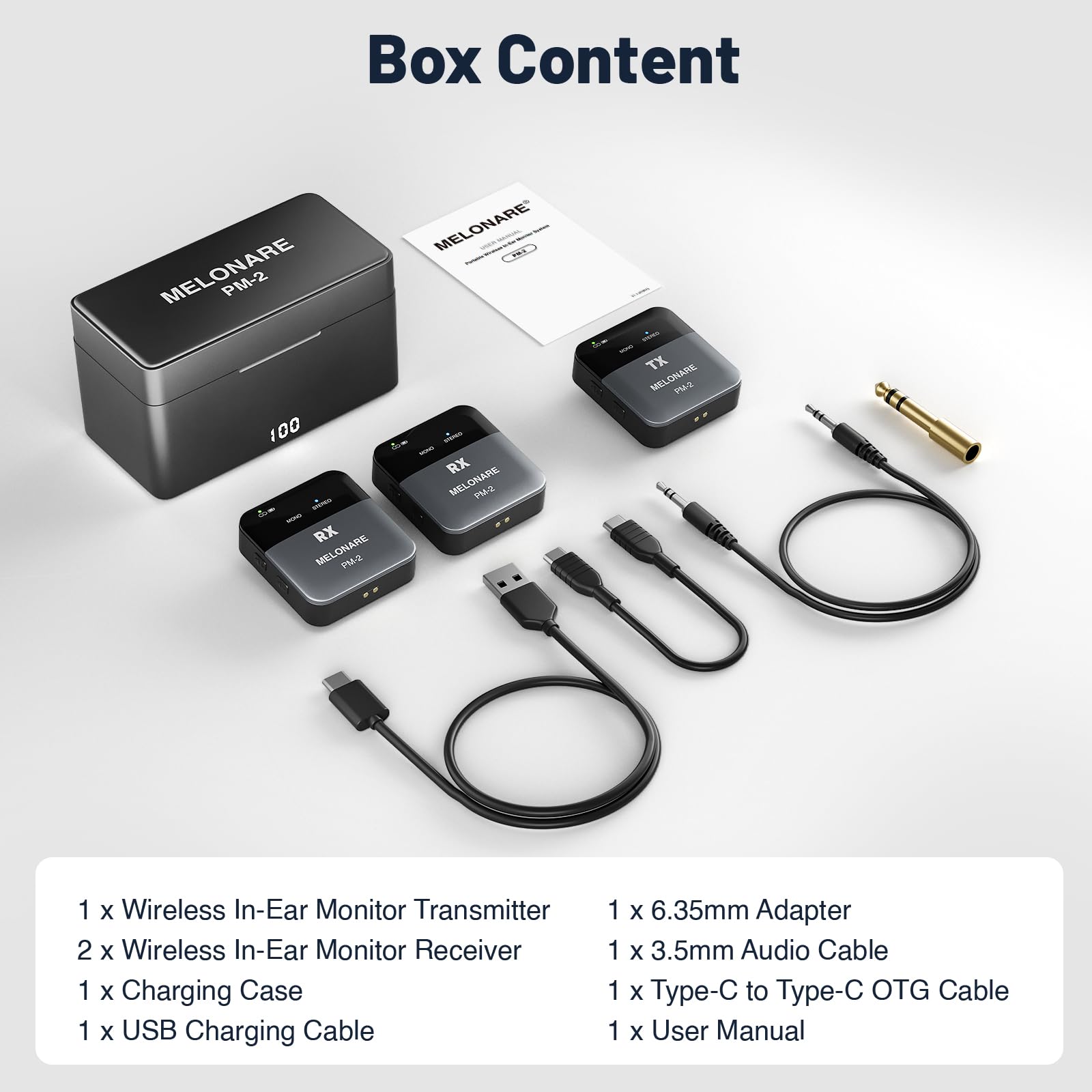 MELONARE Portable Wireless in Ear Monitor System with Charging Case PM-2
