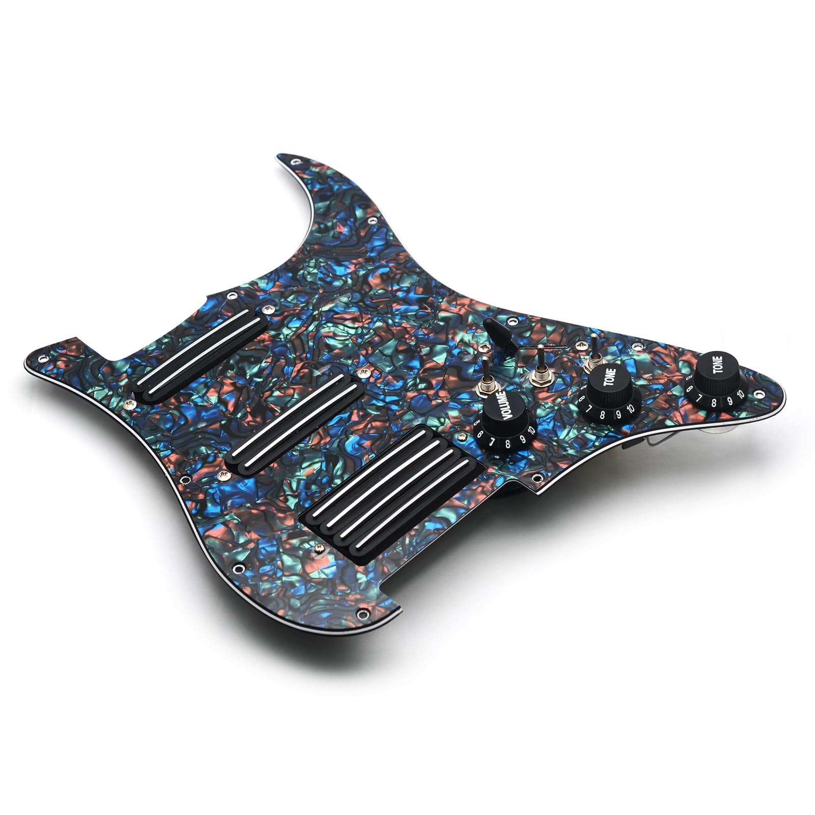 SSH-Coil Splitting Electric Guitar Pickguard Two Mini Humbucker + ONE 4 Coil Pickup High Output-(9K/9K/18K) Loaded Prewired Scratchplate (Abalone Pearl, SSH)