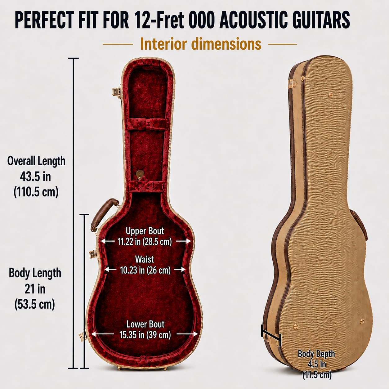Crossrock Master Series 000 12-Fret Acoustic Guitar Case | Classic Tweed Exterior, Re-Engineered Wooden Shell, Leather Handle & Deep Red Velvet Interior(CRW720-00012FT)
