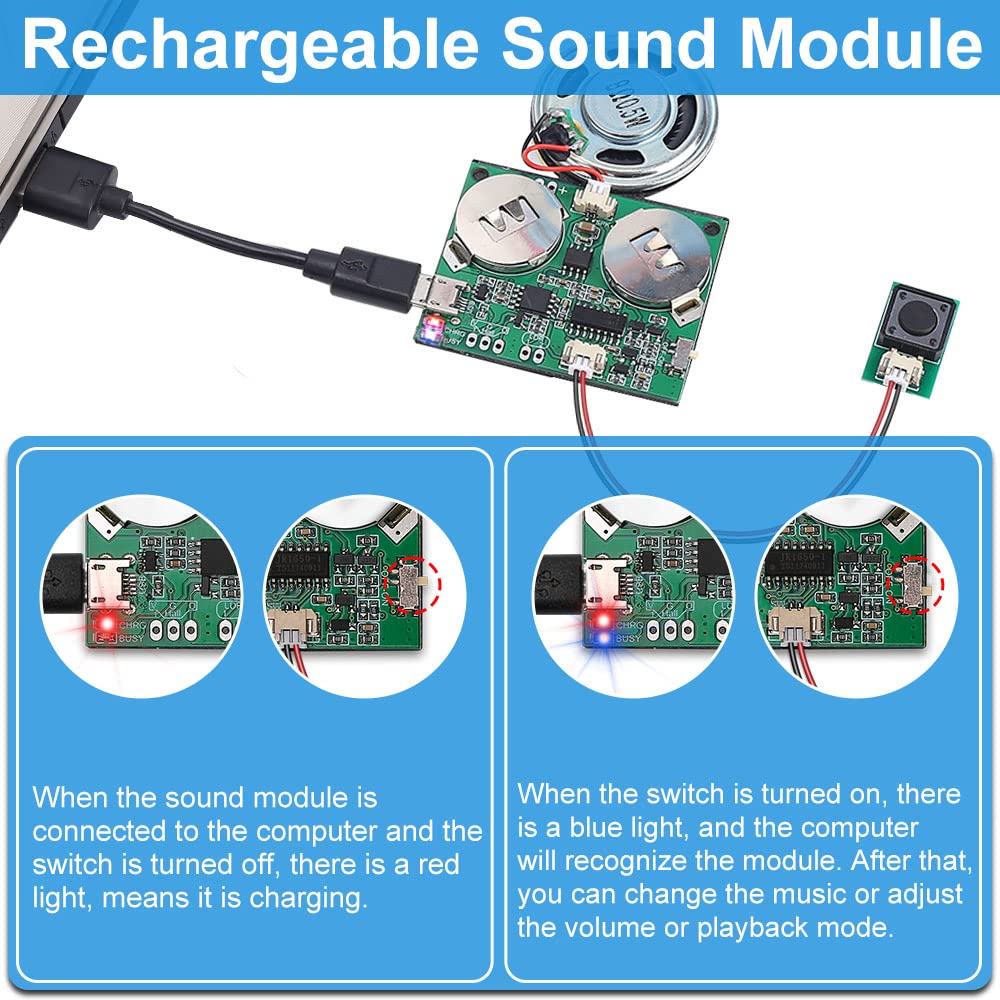 Sound Module, Icstation Programmable Sound Chip for Greeting Card 8M USB Charging Sound Board for DIY Mother’s Day Presents, Compatible with Windows Computer