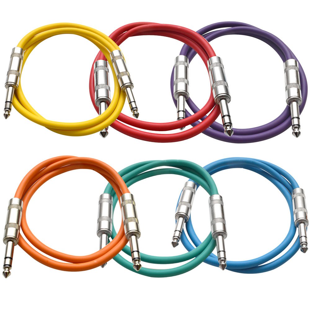 Seismic Audio Speakers ¼” TRS to ¼” TRS Patch Cables, 3 Feet, Pack of 6