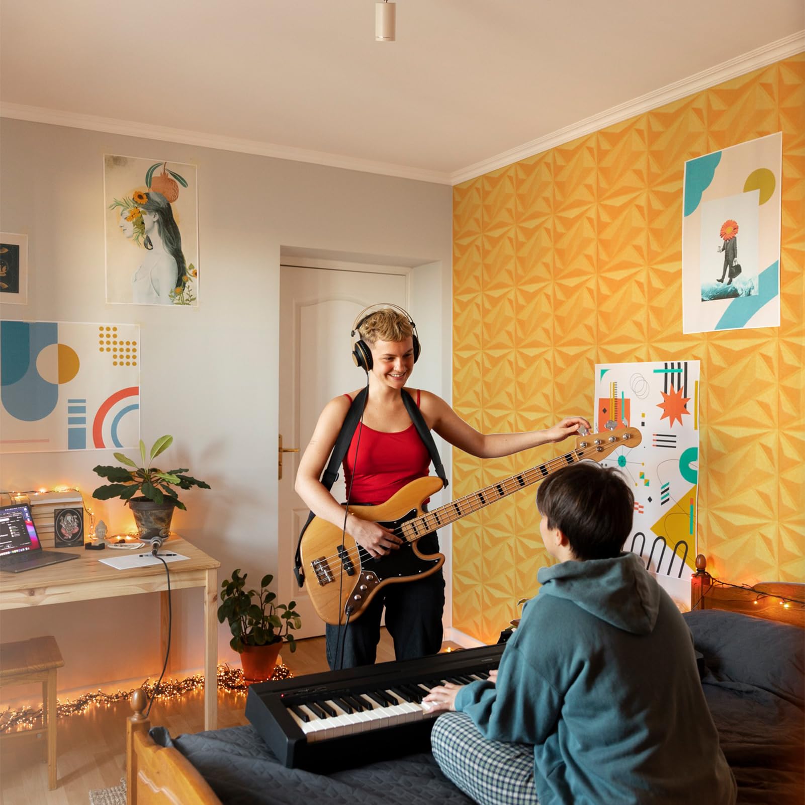 Art3dwallpanels Acoustic Panels 20 Pack Soundproof Wall Panels Sound Dampening Panels, 3D Wall Panels Sound Absorbing Panels, 12″ X 12″, Yellow with Tape