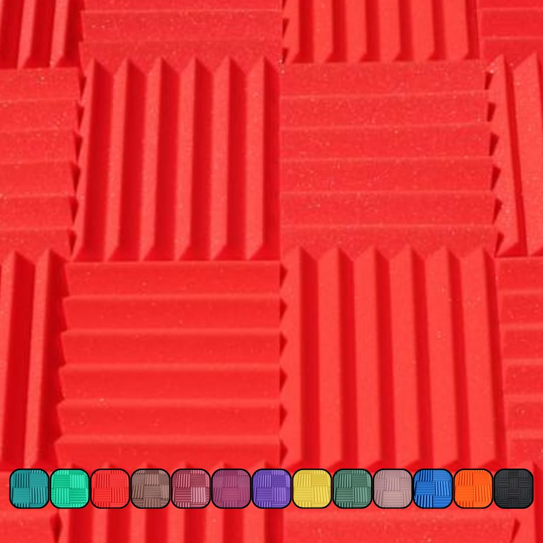 Soundproofing Acoustic Studio Foam – Red Color – Wedge Style Panels 12”x12”x2” Tiles – 4 Pack