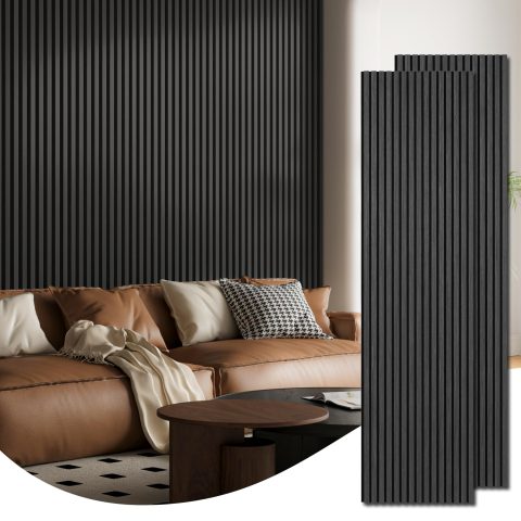 Art3d Acoustic Wood Slat Panels 94.5″x24″, 2-Pack, 31sq.ft, Blackwood