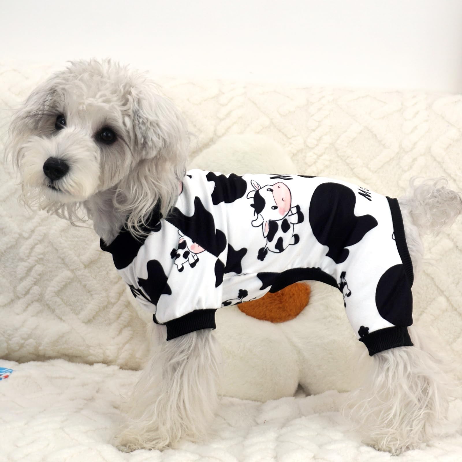 XPUDAC Dog Pajamas Soft Stretchy Cow Dog Clothes for Small Medium Dogs Pet Jumpsuit Cat Apparel-M