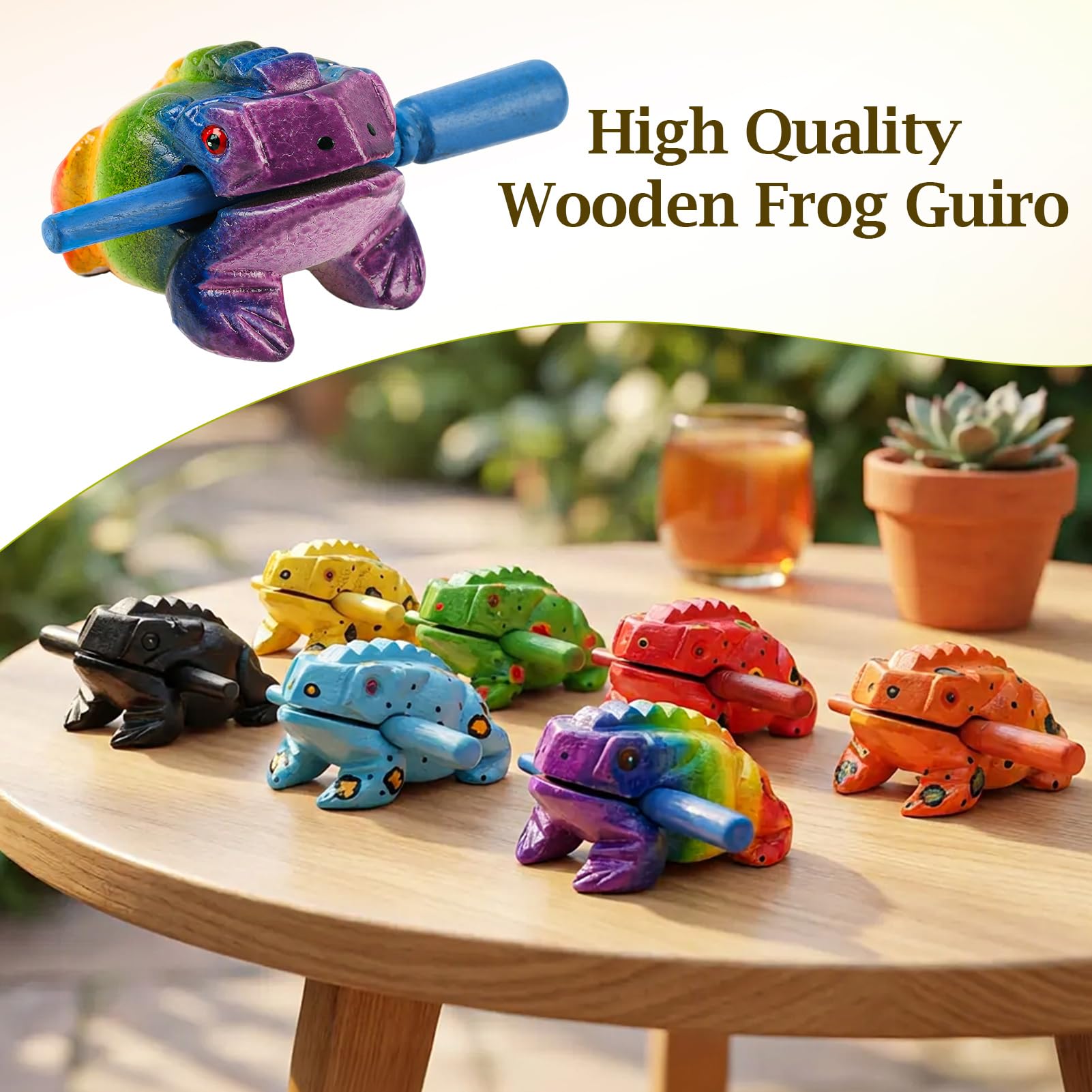 Goghost 3.5″ Wooden Frog Guiro Rasp Instrument – Percussion Musical Tone Block Craft (Painted Black)