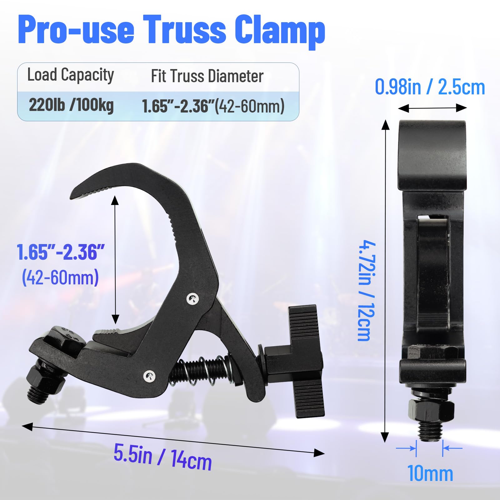 1.65-2.36 Inch Truss Clamp 4 Pack, Czgor Heavy Duty 220lb Stage Light Clamp