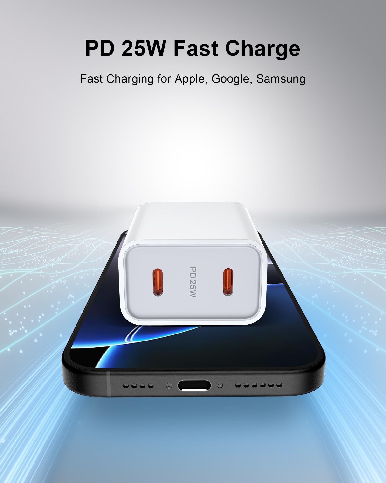 iPhone 17e 16e Type C Charger Fast Charging for Apple 17 Pro Max/17Pro/Air/17/16e/16 Pro Max/16Pro/16Plus/16/15Pro Max/15 Pro/15Plus/15, 25w Dual USB-C Charger Block and Cable for Galaxy S26 S25 S24
