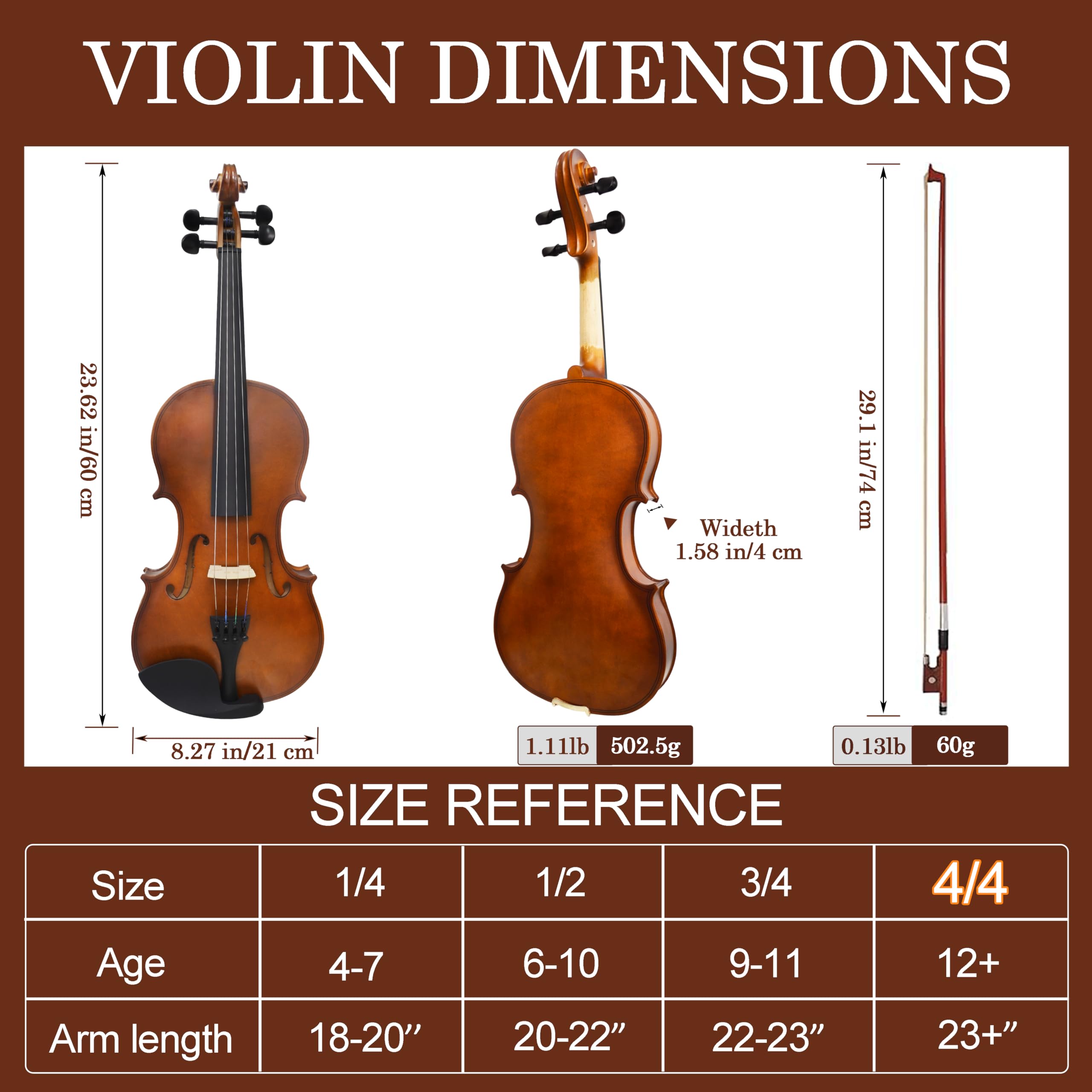 DIGERVY Violin 4/4 Full Size Kit, Violin Fiddle Set for Beginner Adults Students with Rosewood Bow, Violin Case, Shoulder Rest, Extra Strings and Bridge(Plywood, Full)