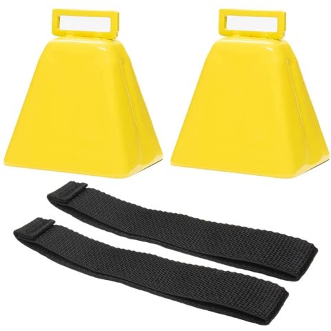Bevin Bells Long Distance Cow Bells 10LD (Yellow & Yellow) | Christmas Bells | Made from Steel | Loud Noise Makers | w/White Strap Around The Handle | Easier to Hold | Made in CT, USA